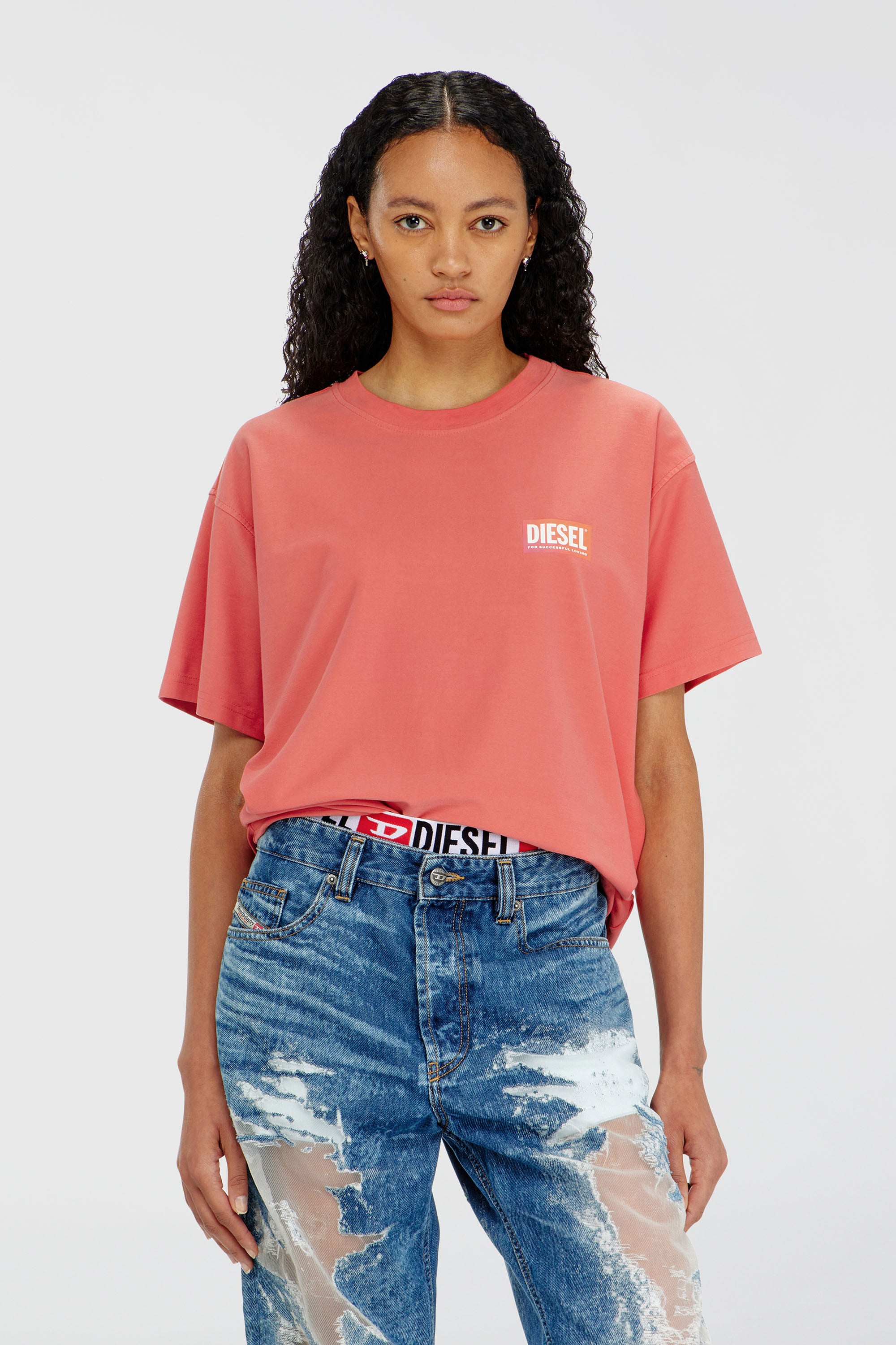 Diesel - PR-T-NORM-CHITIND-R, Unisex's T-shirt with transparent back logo in コーラルローズ - 1