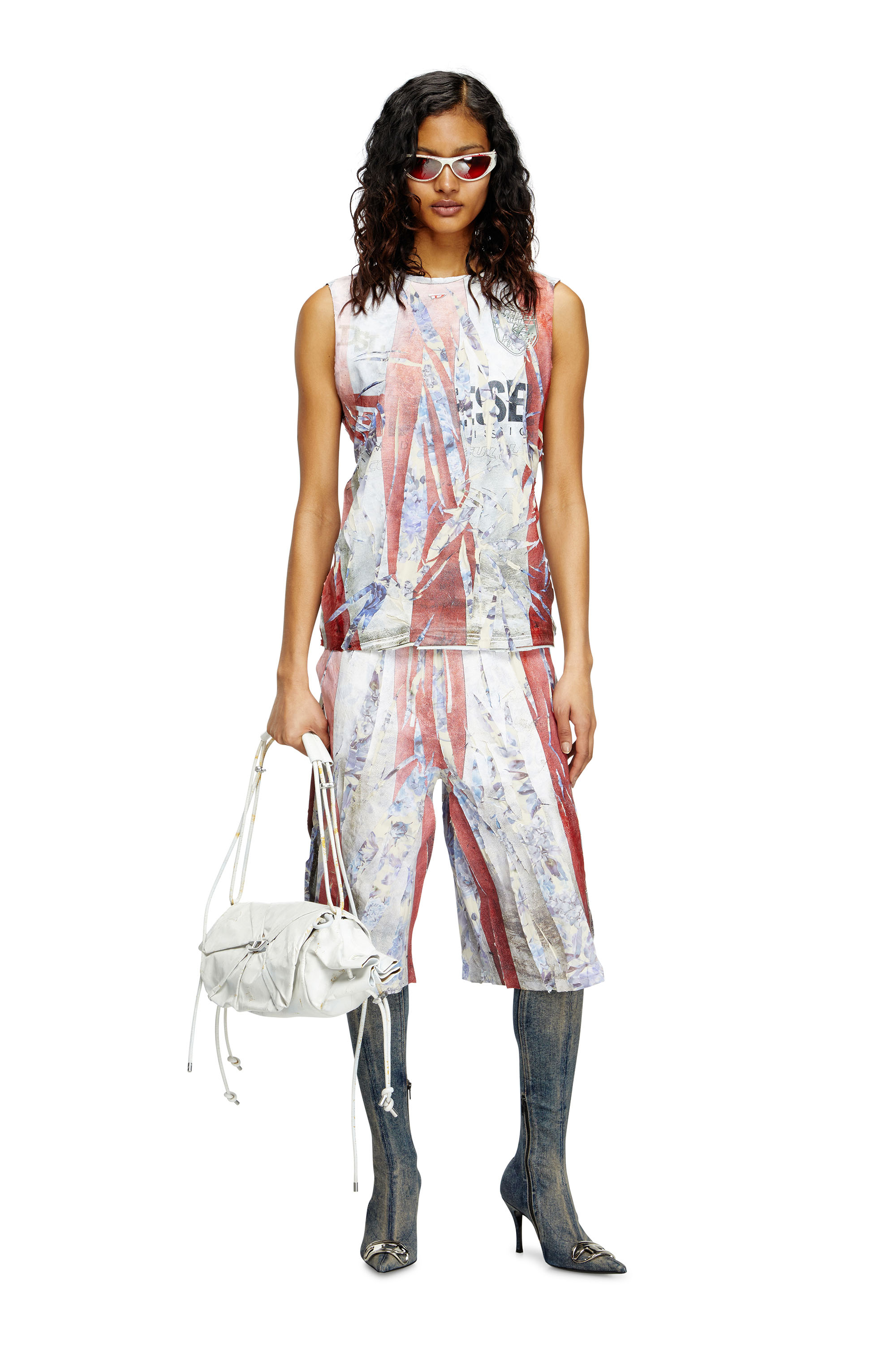 Diesel - T-PER-STRIPE, Unisex's Floral tank top with cracked logo print in レッド/ホワイト - 6