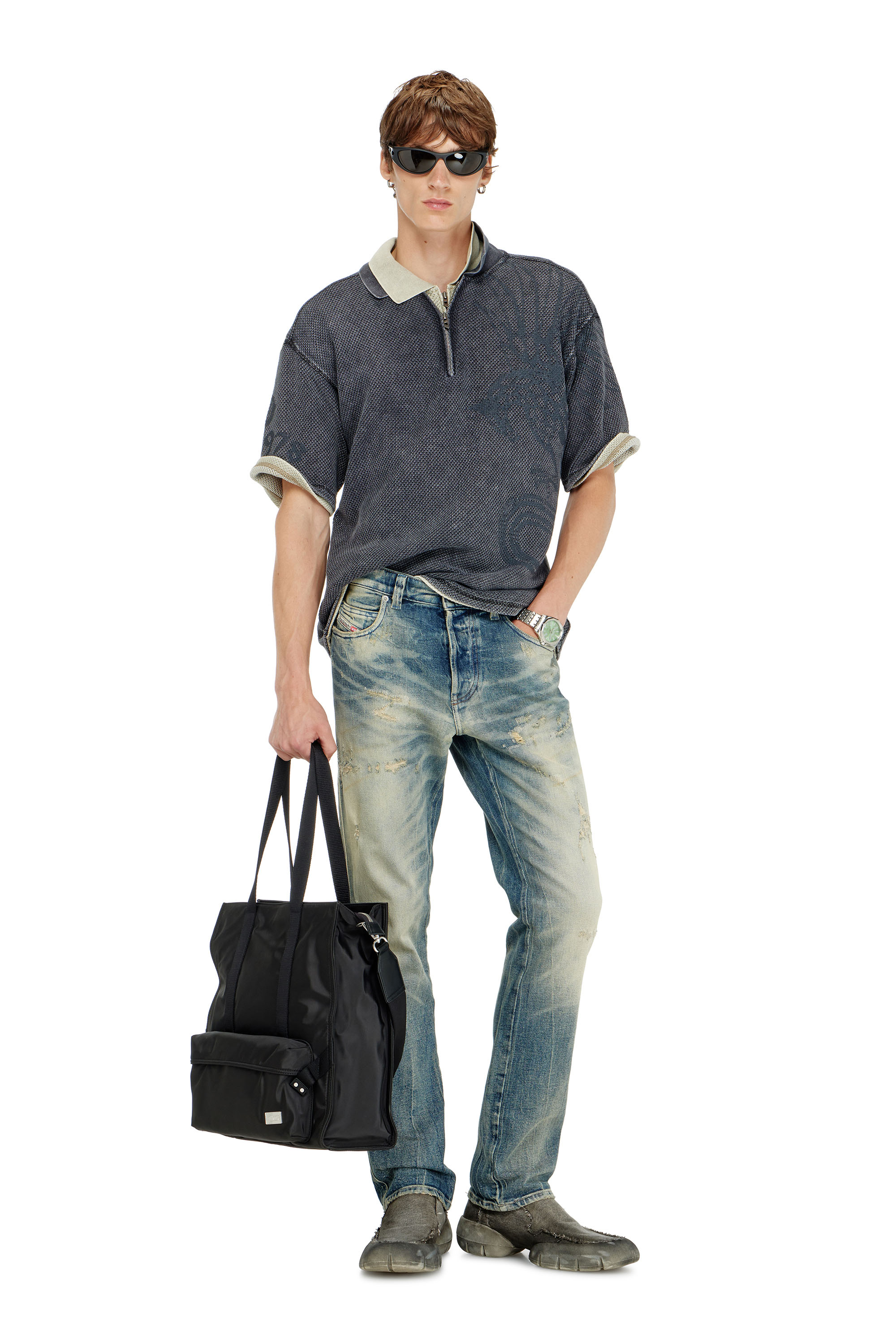 Diesel - T-ERRY-ZIP, Male's ポロシャツ in ダークグレー - 1