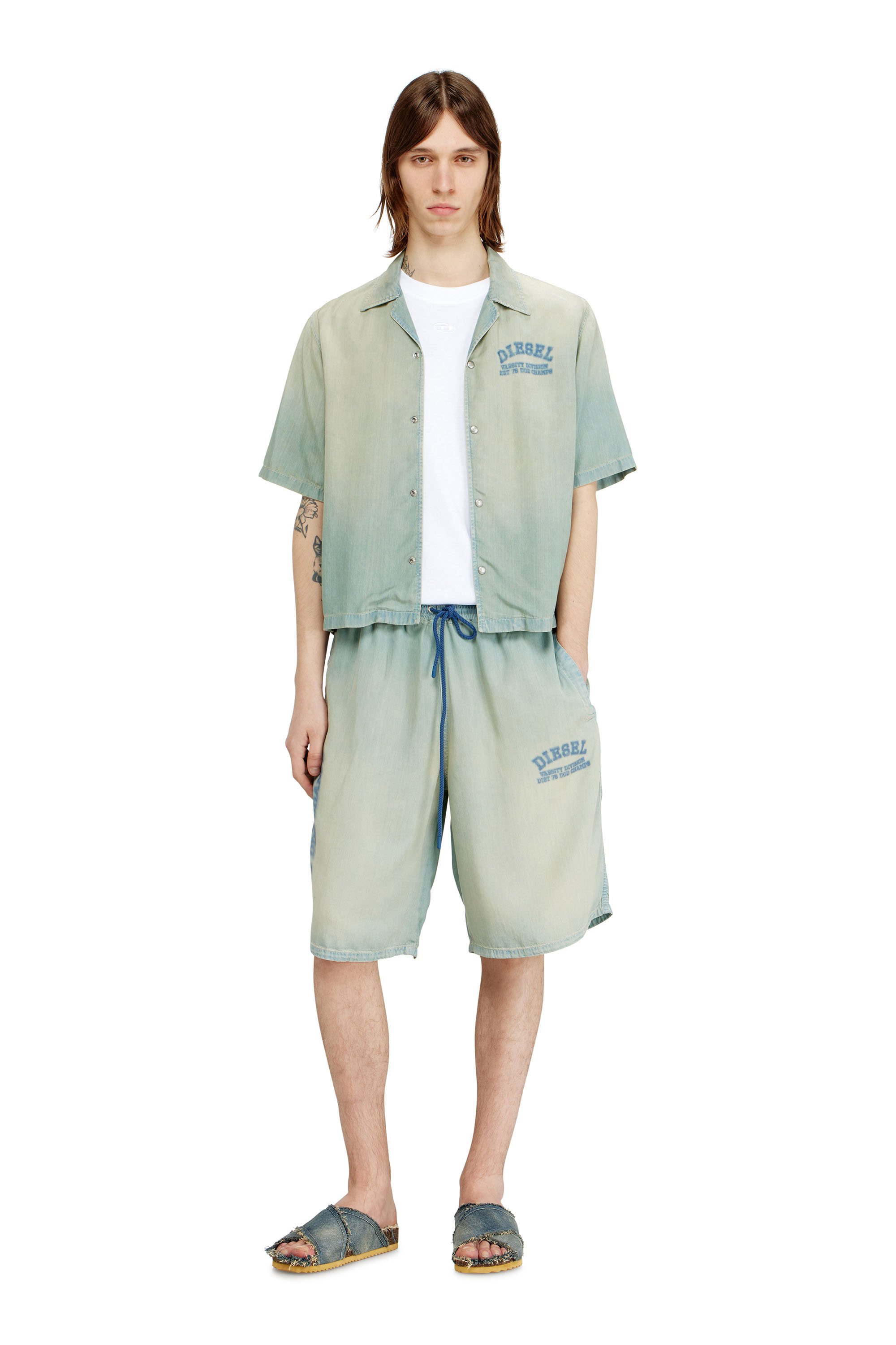 Diesel - D-ENIMOS-SHORT-S2, Unisex's Shorts in fluid dirt-effect denim in ライトブルー - 2