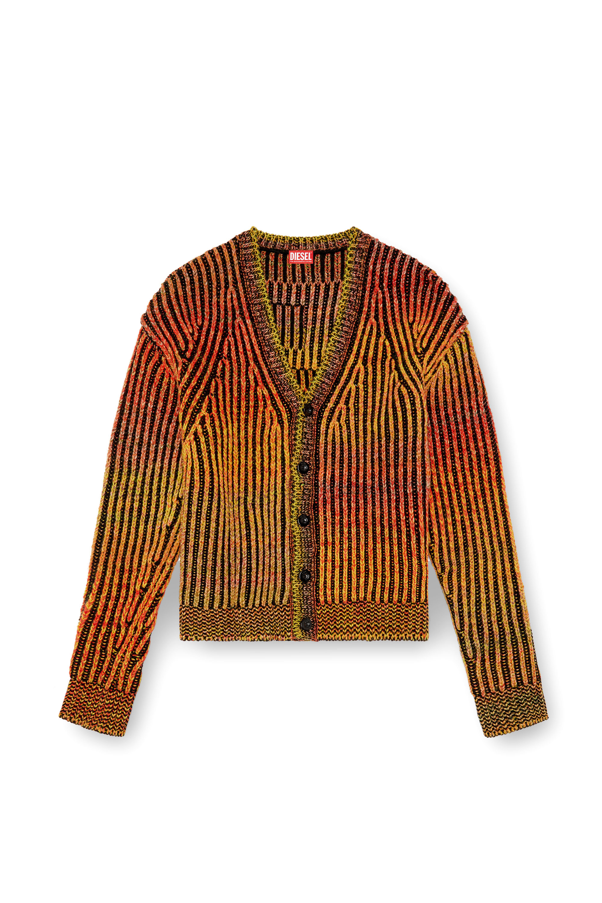 Diesel - K-OAKLAND-CR, Male's Striped ribbed cardigan in wool blend in オレンジ - 3