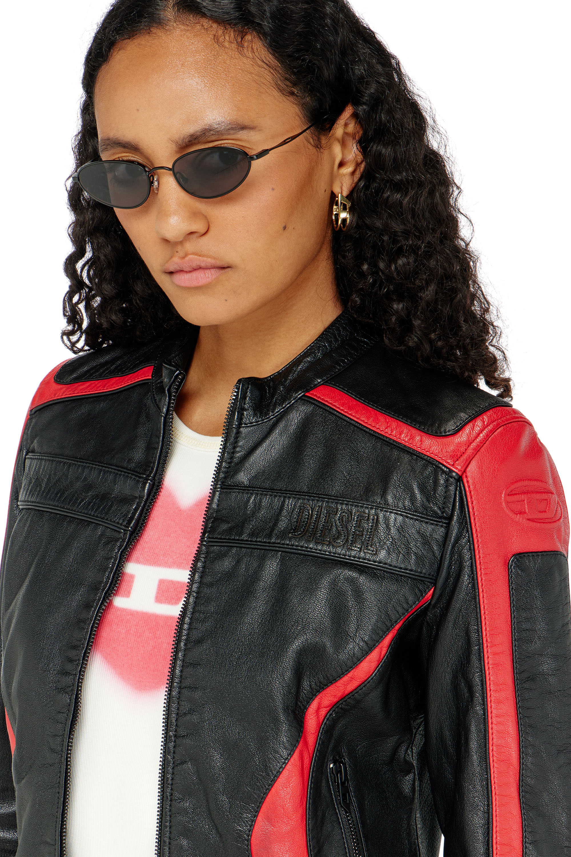 Diesel - L-OVABLE, Female's レザージャケット in ブラック/レッド - 4