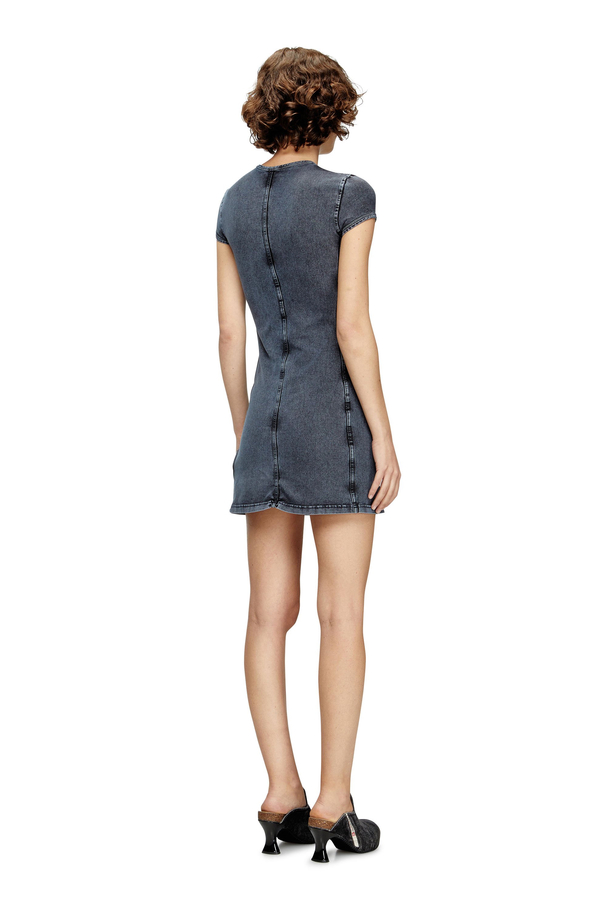 Diesel - D-CUPSLEEVES, Female's Mini dress in denim-look jersey in ダークブルー - 3