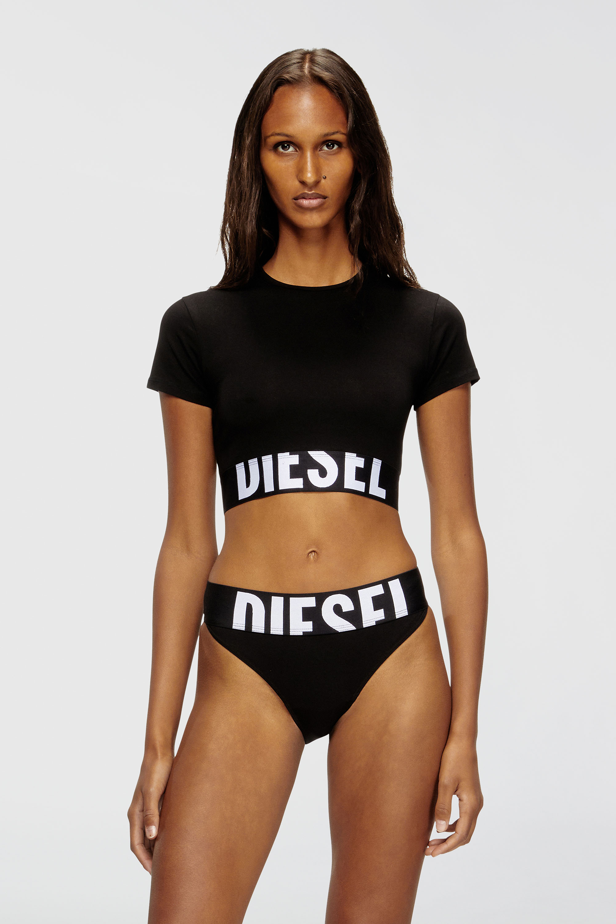 Diesel - UFTEE-SPORT-CROPPED-T-SHIRT, Female's Sporty cropped top with logo band in ブラック - 1