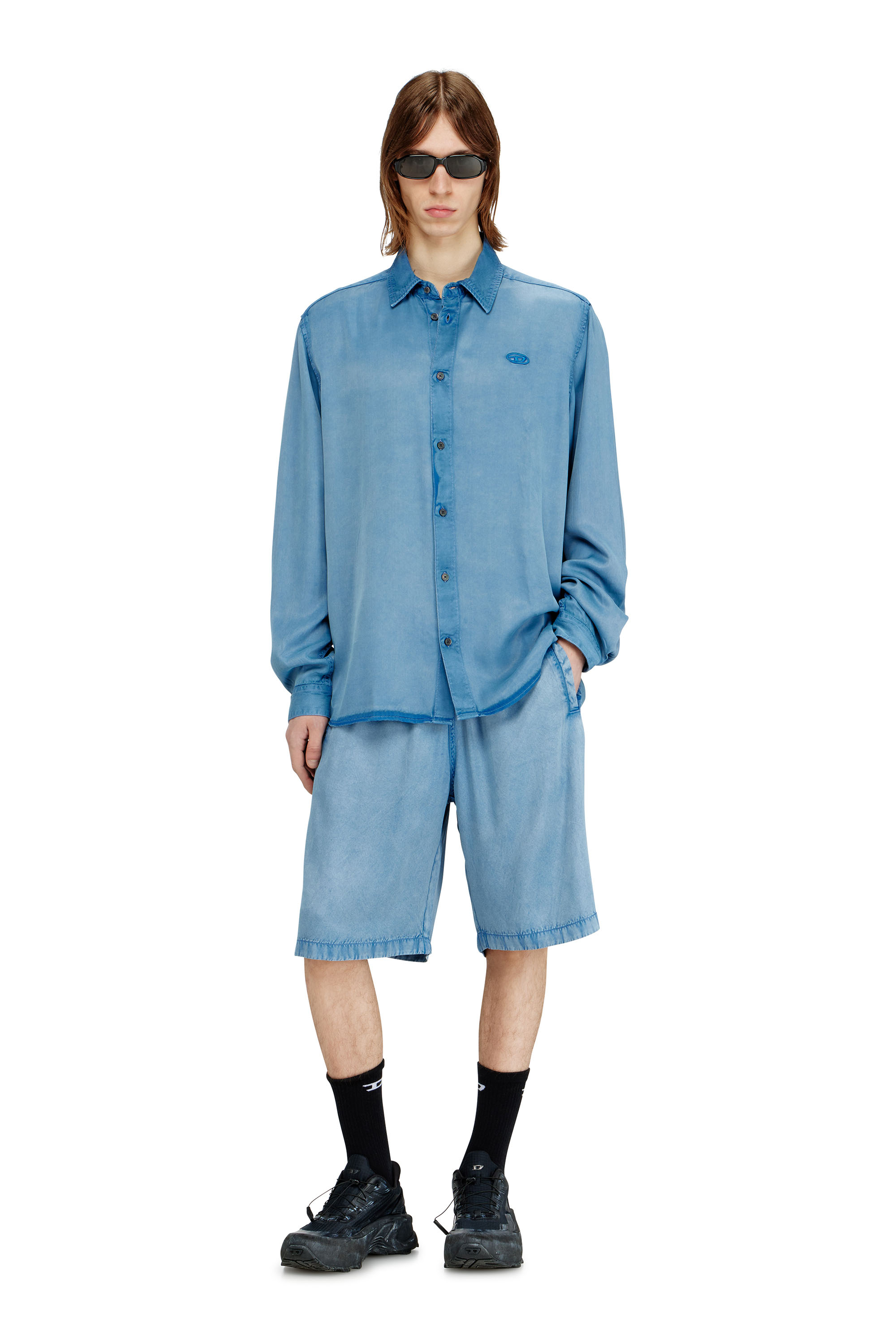 Diesel - S-HOLG, Male's Shirt in denim-effect satin in null - 2