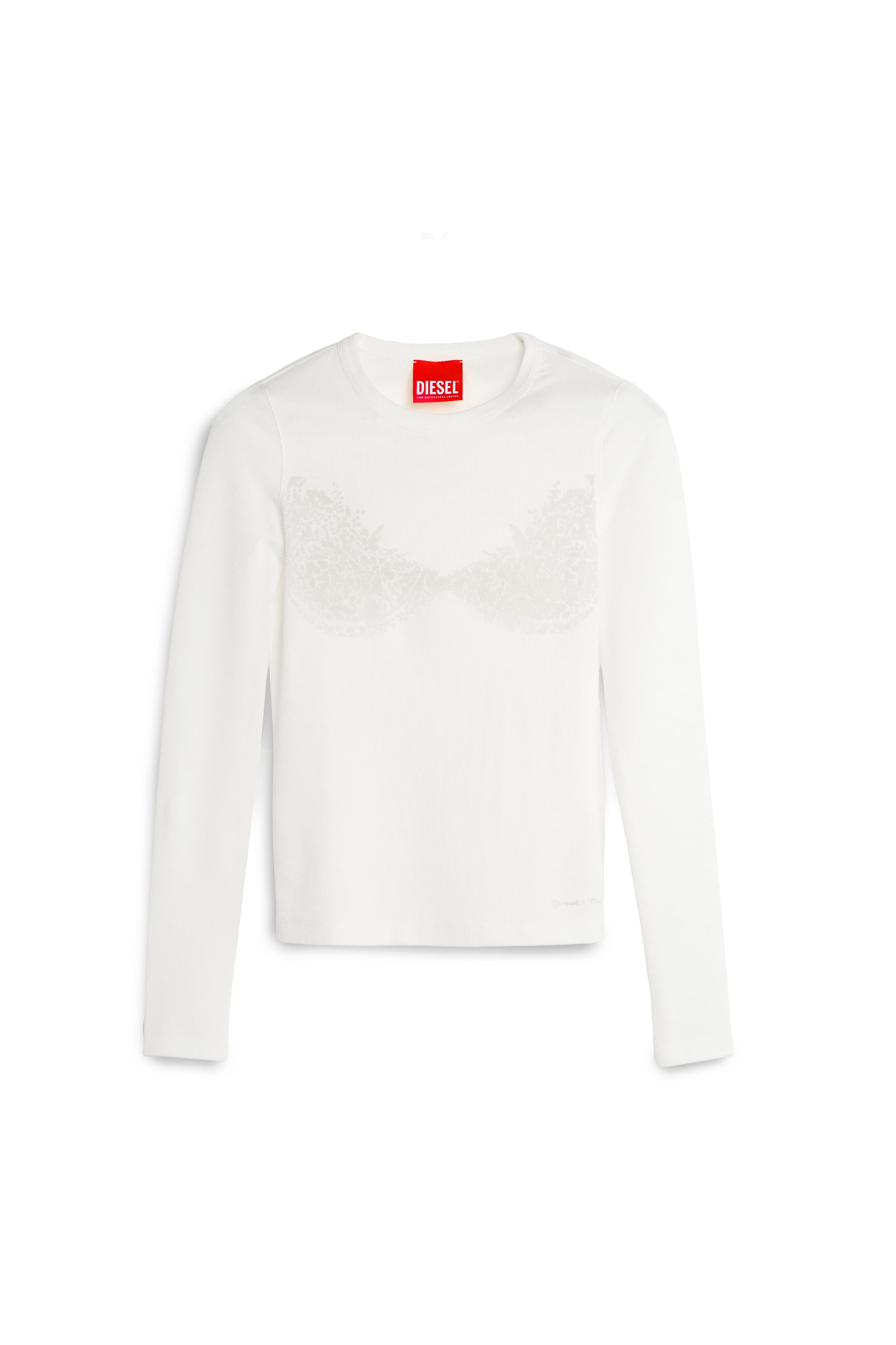 Diesel - PR-T-MOKKI-LS-R, Female's Top with devor&eacute; lace effect in ホワイト - 4