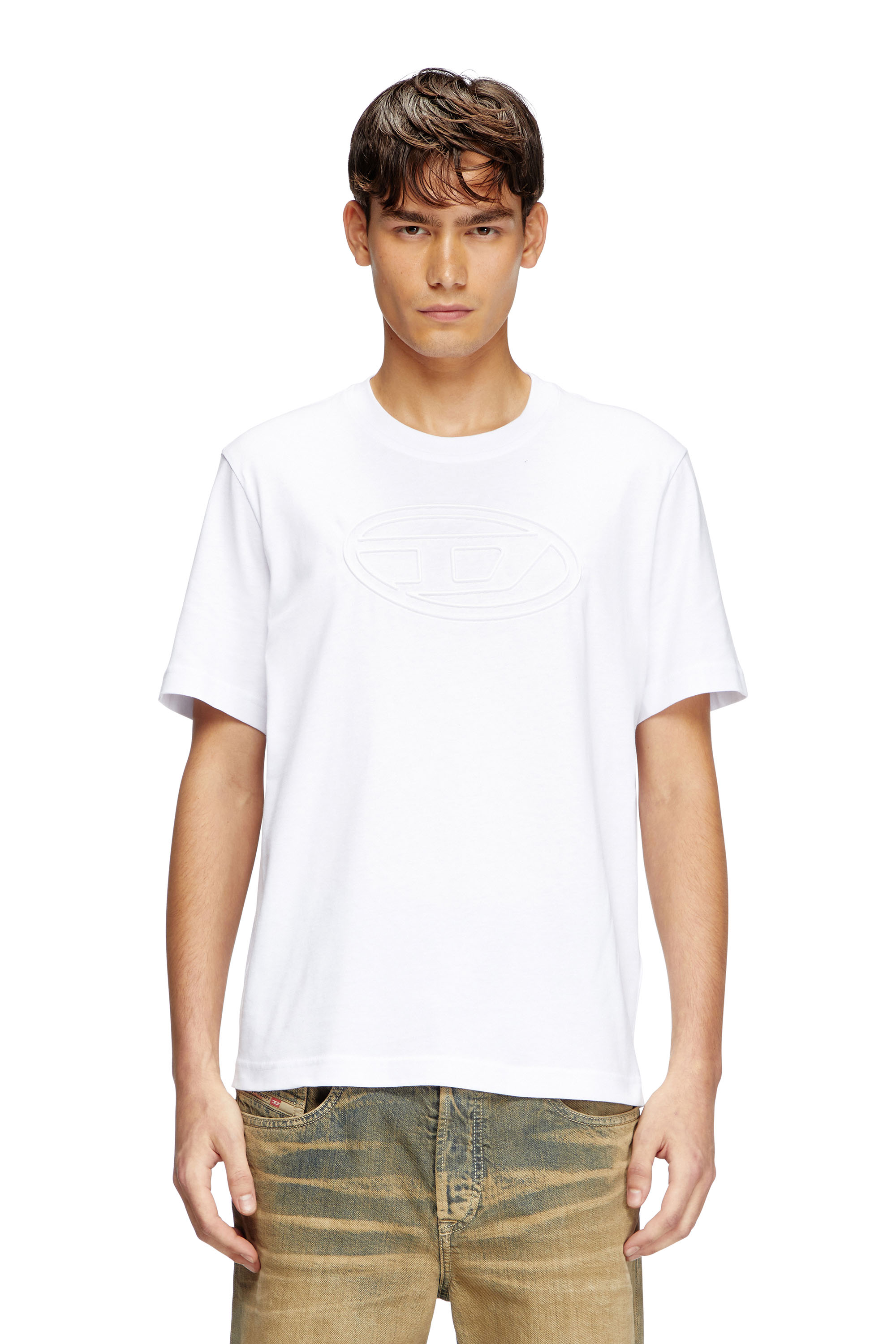 Diesel - T-ADJUST-BIGOVAL, Male's T-shirt with embossed Oval D in ホワイト - 1