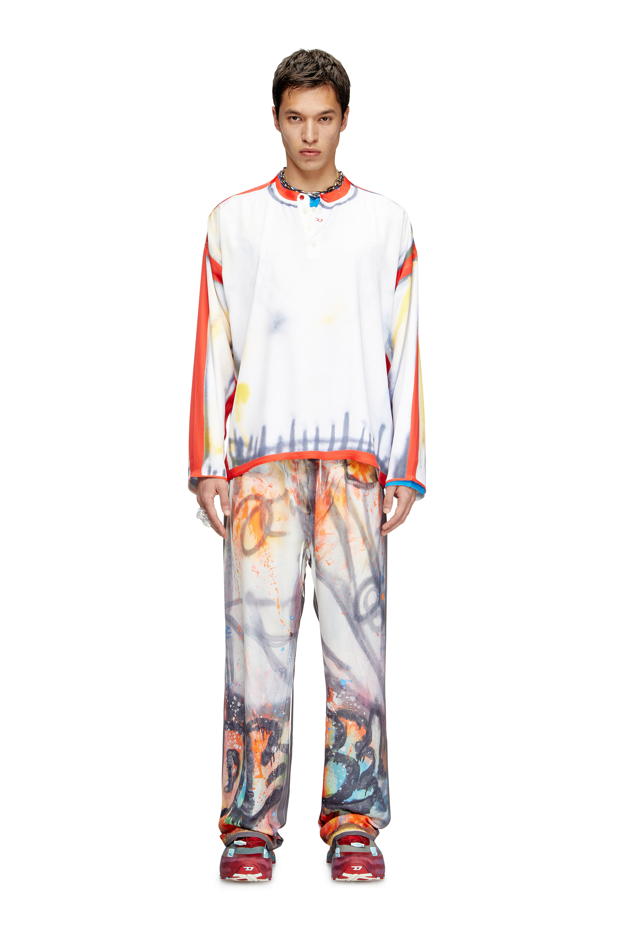 Diesel - T-OLAVI-A-SER-GRAFFITI-USA, Unisex's Henley top with graffiti print in レッド/ホワイト - 1