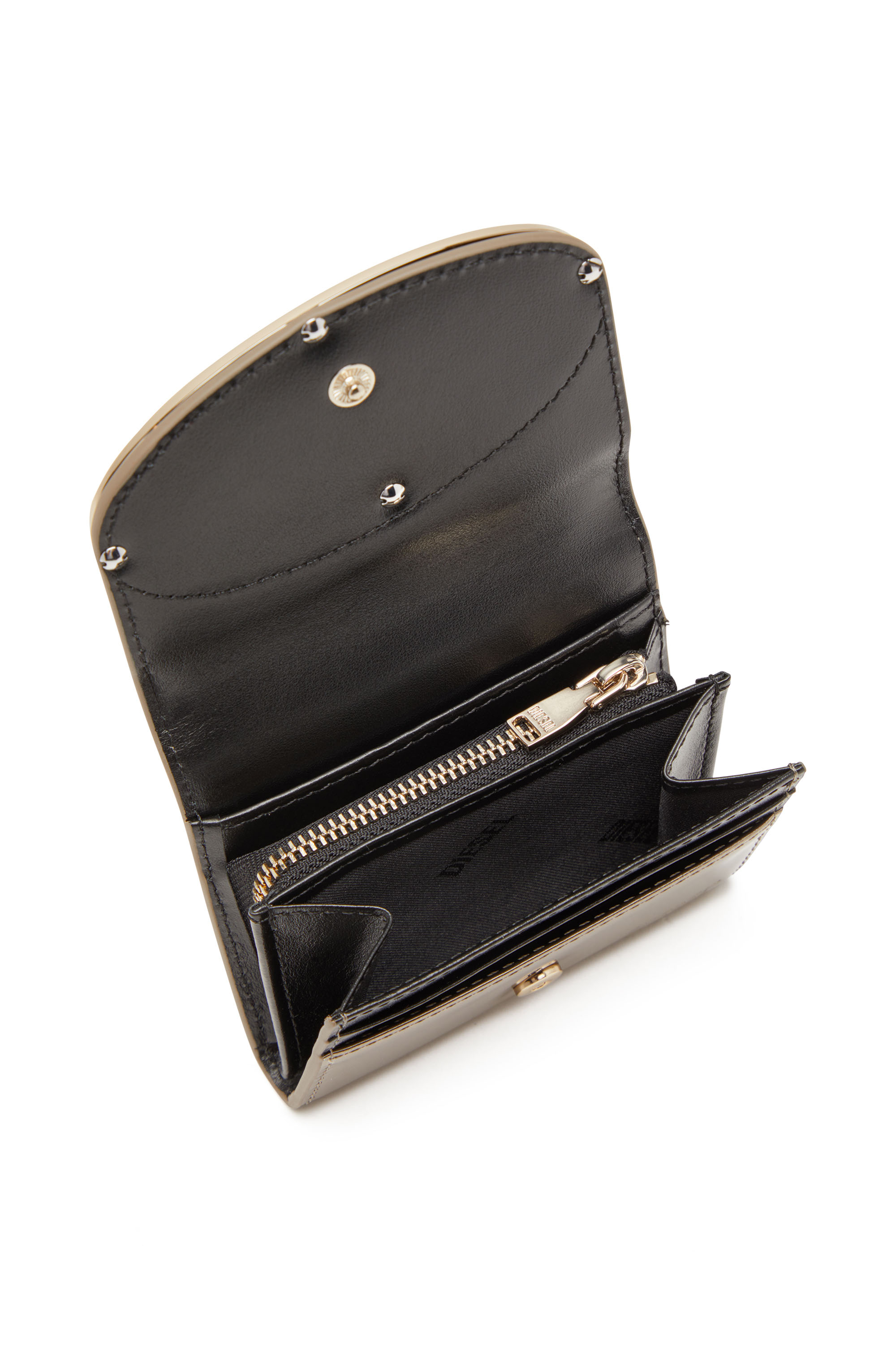 Diesel - 1DR CARD HOLDER BI-FOLD ZIP III, Female's Bi-fold card holder in mirrored leather in ブロンズ - 3