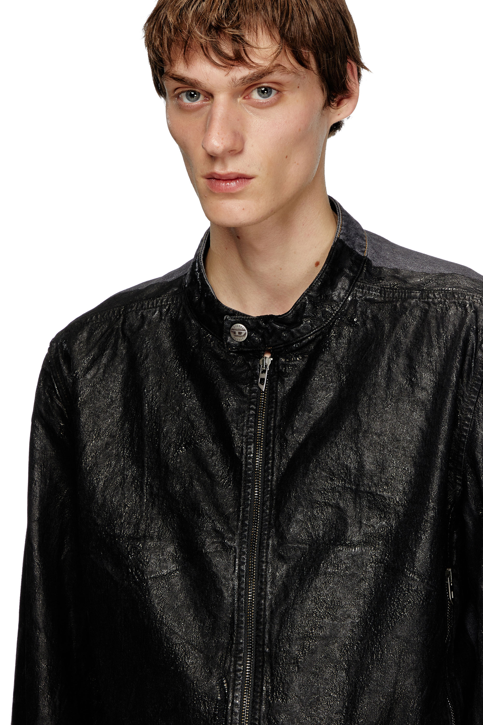 Diesel - D-GLORY-DD, Unisex's Denim moto jacket with coated front in ブラック - 5