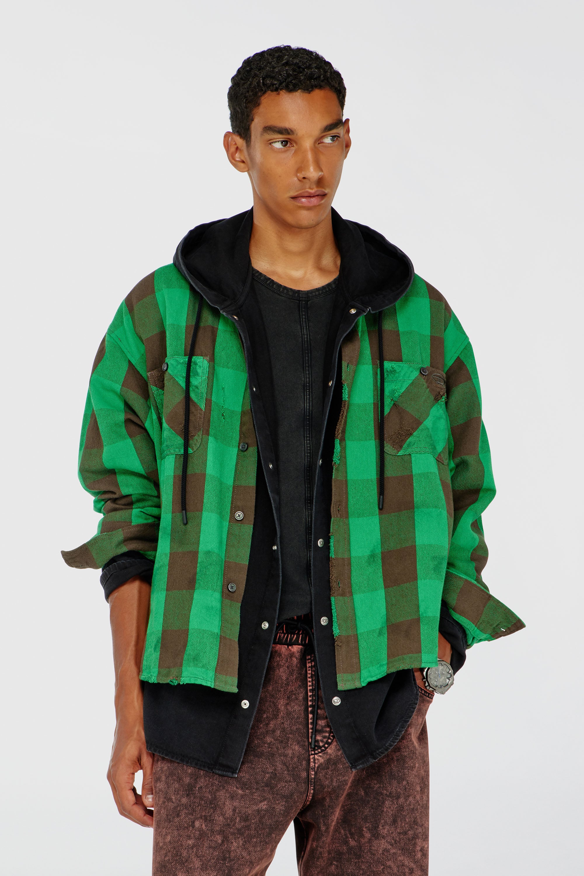Diesel - S-DRUM, Male's シャツ in ブラウン/グリーン - 1