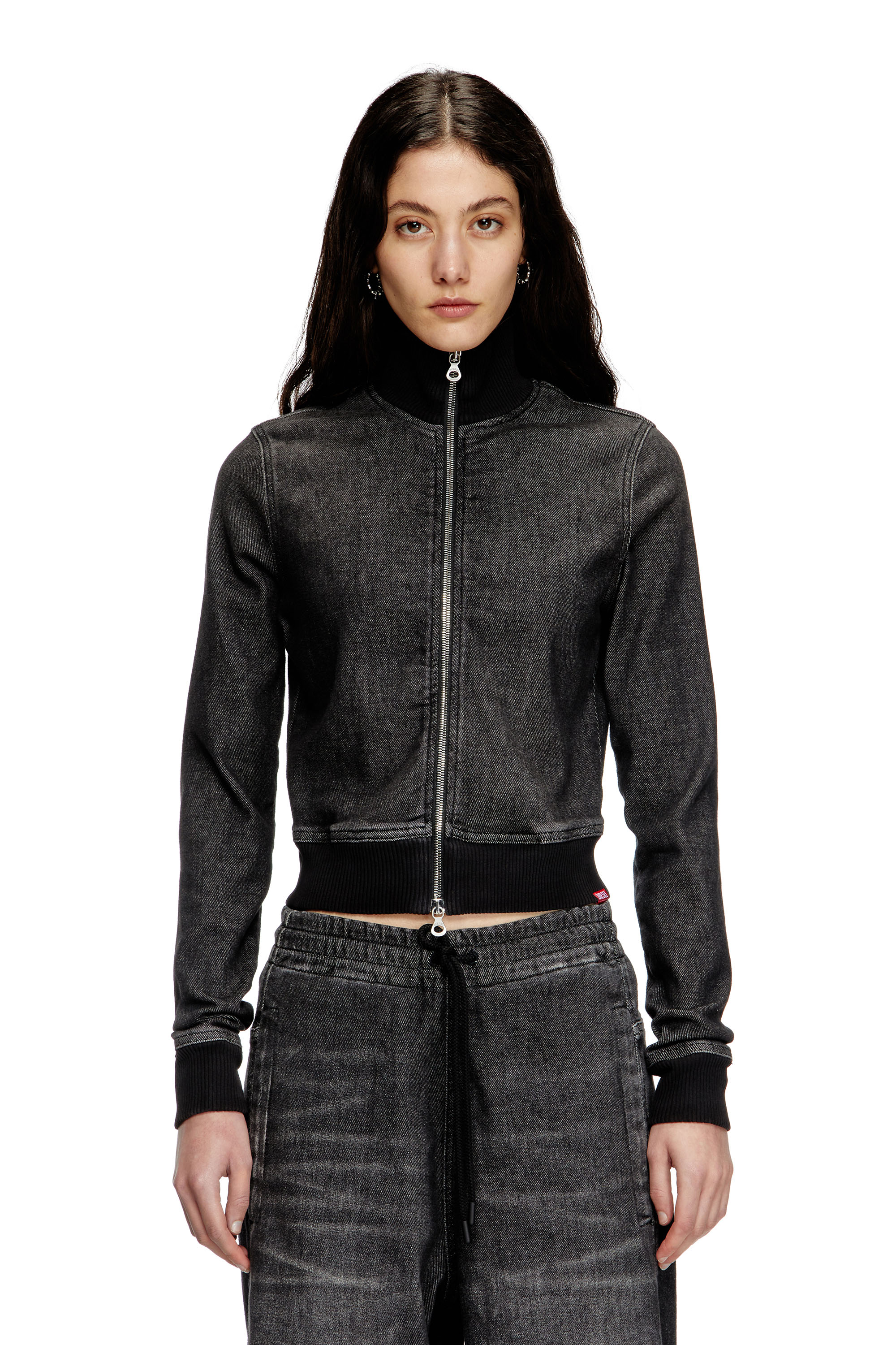 Diesel - D-EMMY-S TRACK, Female's Zip-up sweatshirt in dirt-effect Track Denim in ブラック - 3