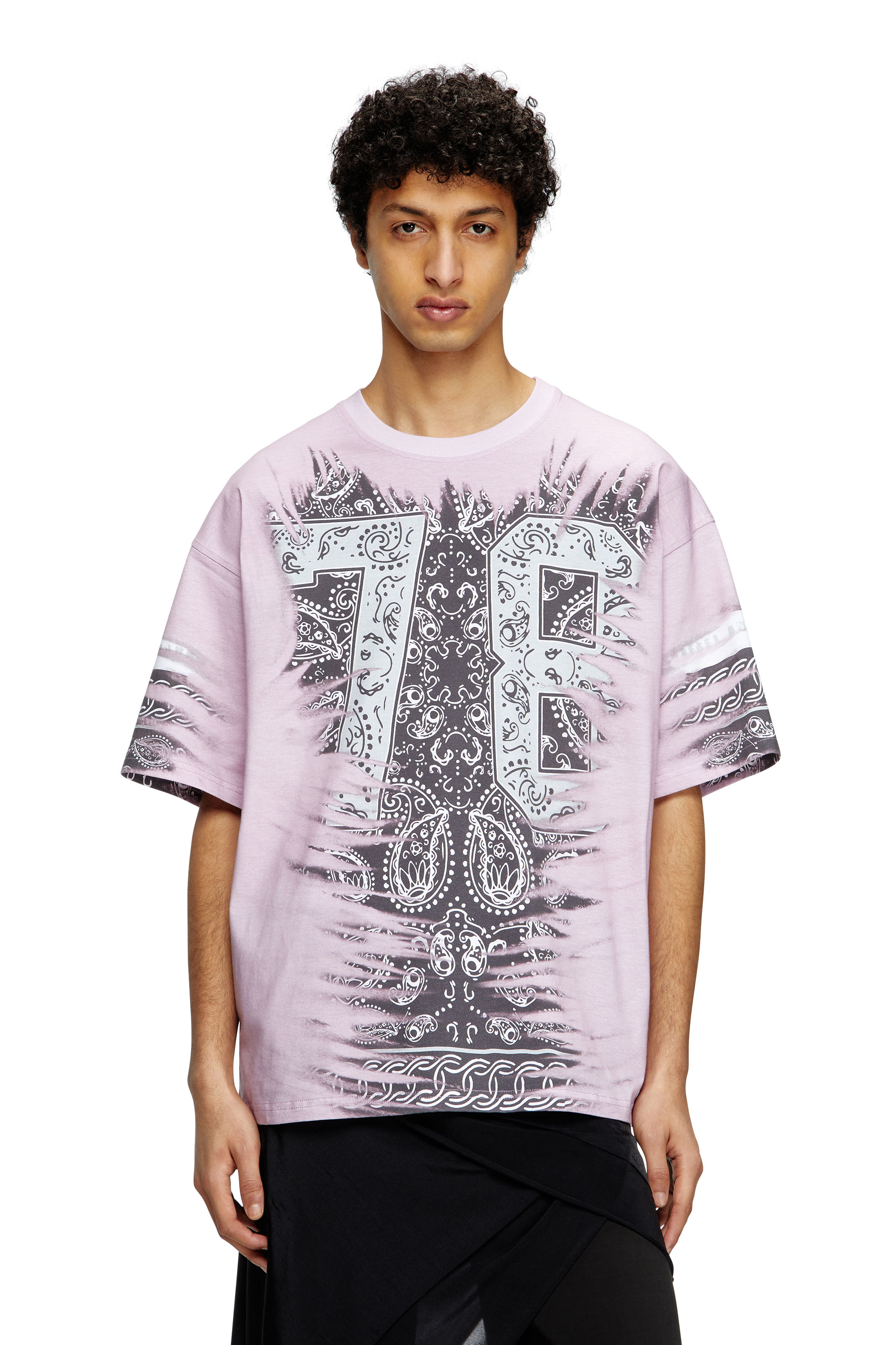Diesel - T-BOXT-78-R1, Male's T-shirt with 78 bandana print in ピンク / ホワイト - 3