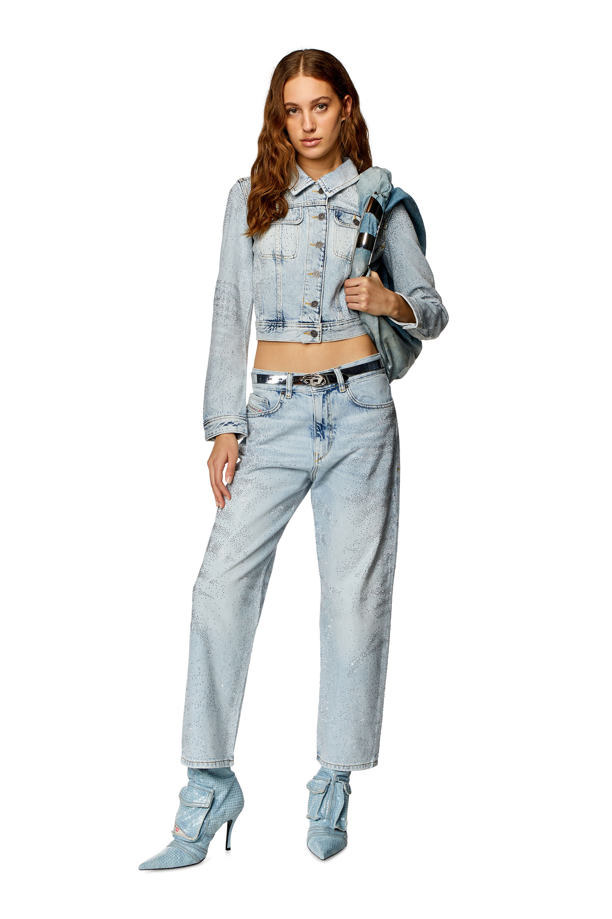 Diesel - DE-SLIMMY-S, Female's Trucker jacket in micro-crystal denim in ライトブルー - 2