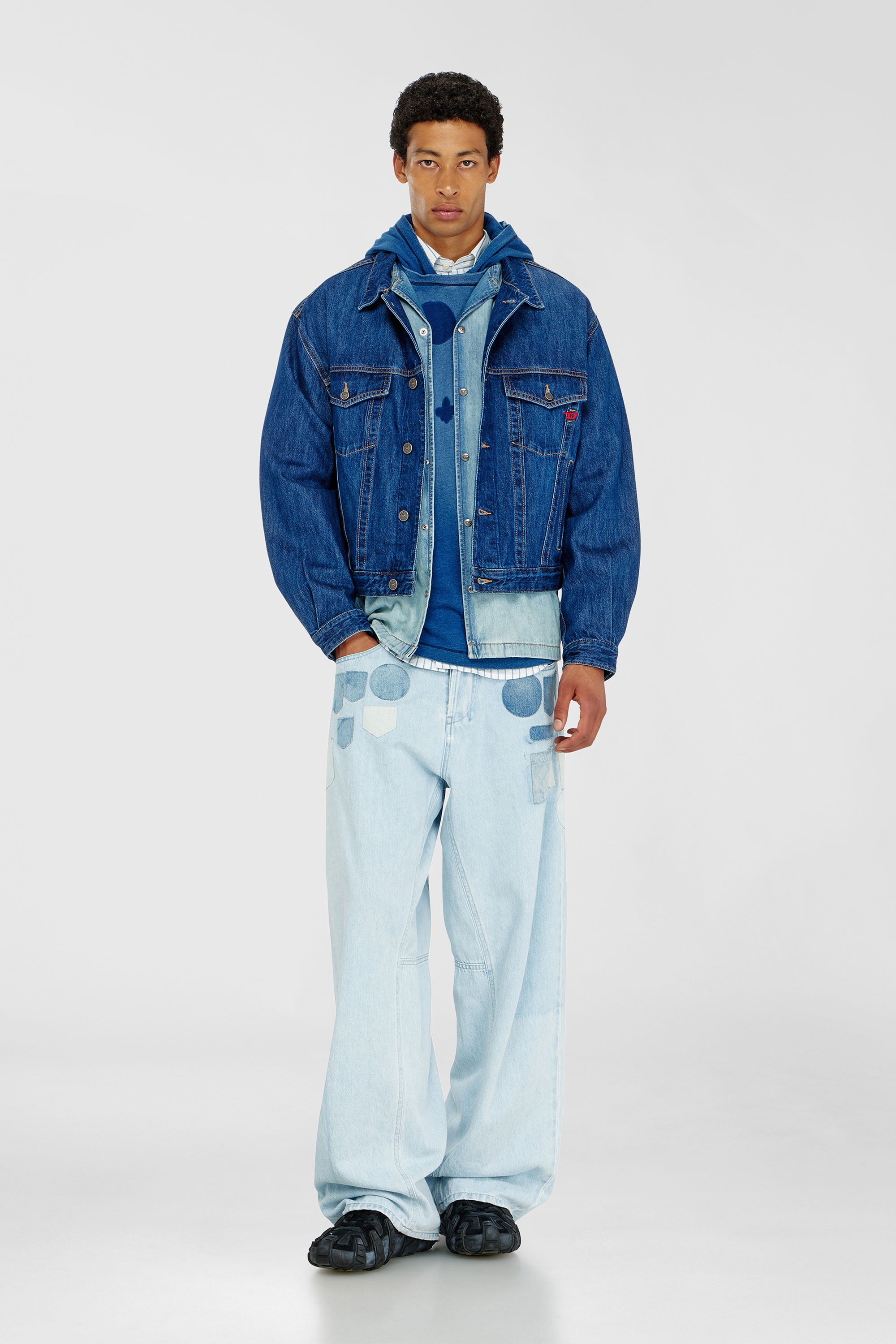 Diesel - T-NOX-LS-HOOD, Male's フード付き長袖Tシャツ in ミディアムブルー - 2