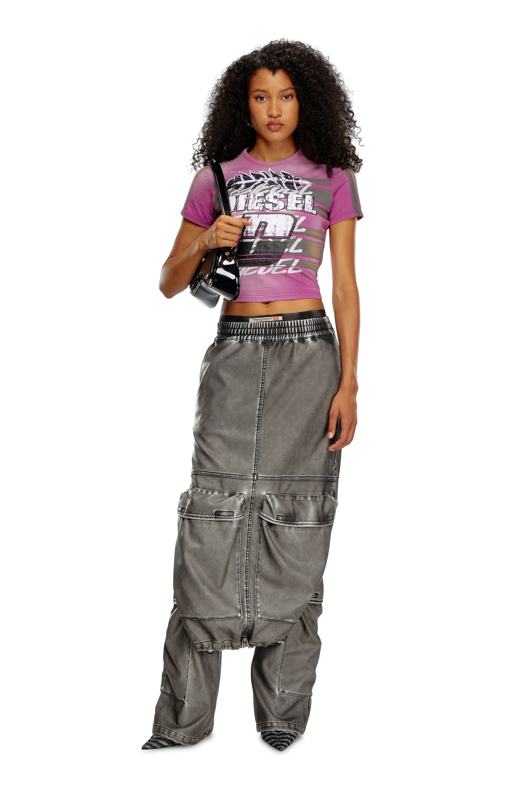 Diesel - T-UNCUTIE-STRIPE, Female's Cropped sun-faded T-shirt in バイオレット - 4