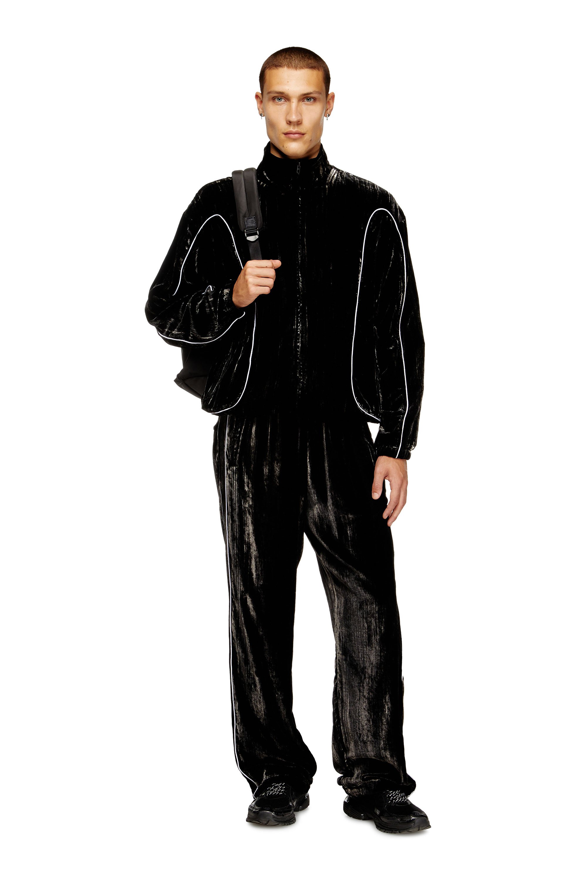 Diesel - J-HAY, Male's Track jacket in treated velvet in ブラック - 2