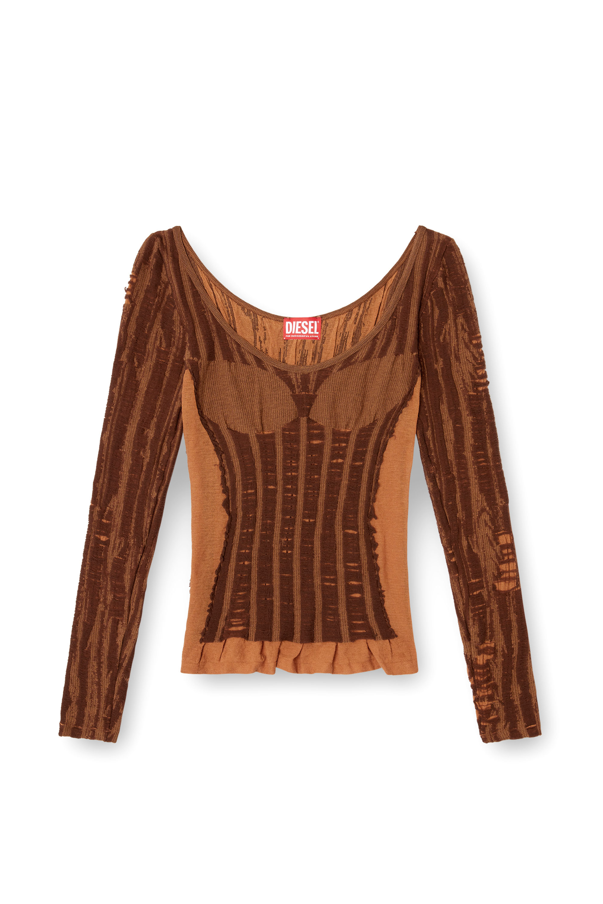 Diesel - M-CALAI, Female's Seamless top with lingerie illusion in ブラウン - 3