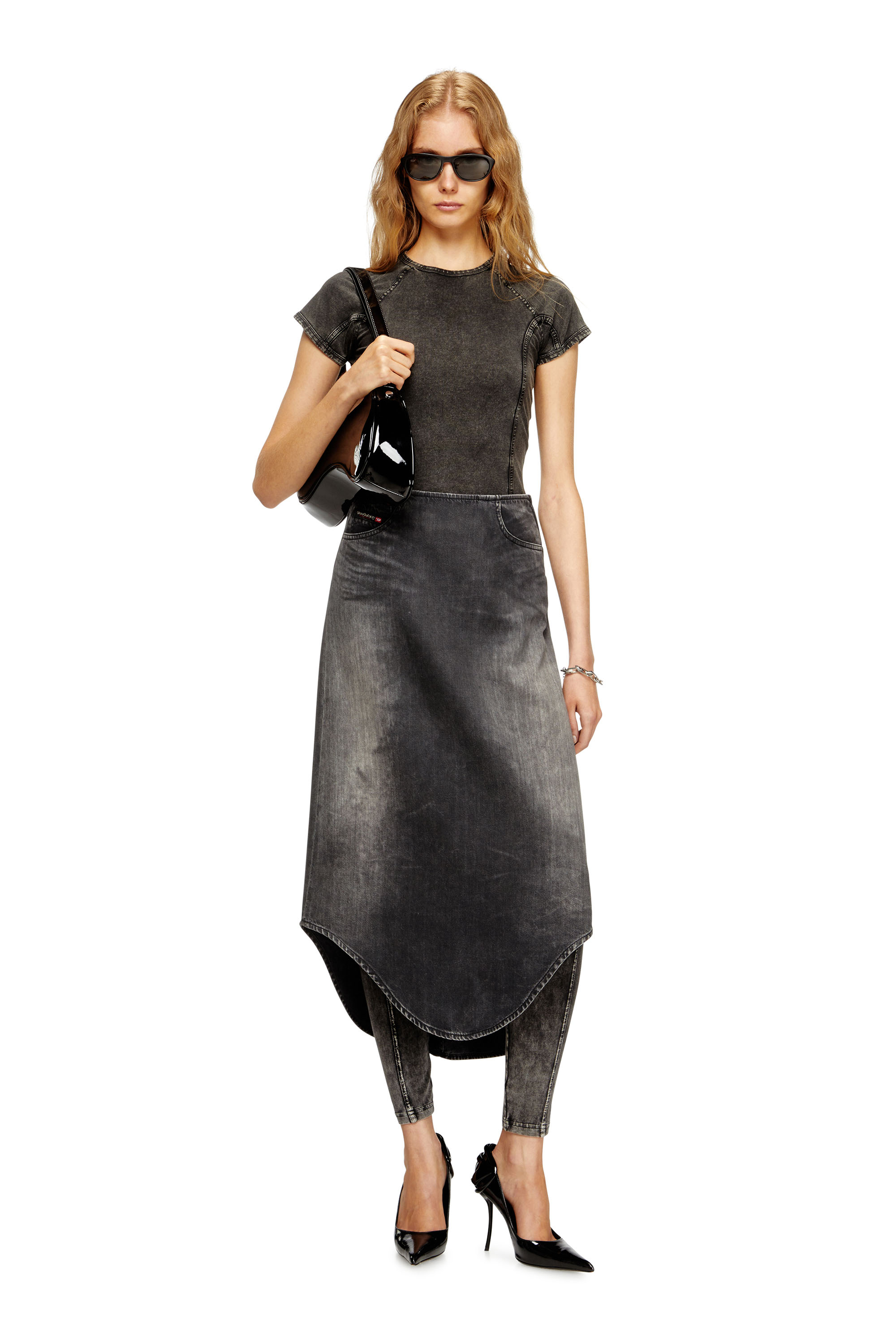 Diesel - DE-PLUMY-S, Female's Denim midi skirt with shadow effect in ブラック - 1