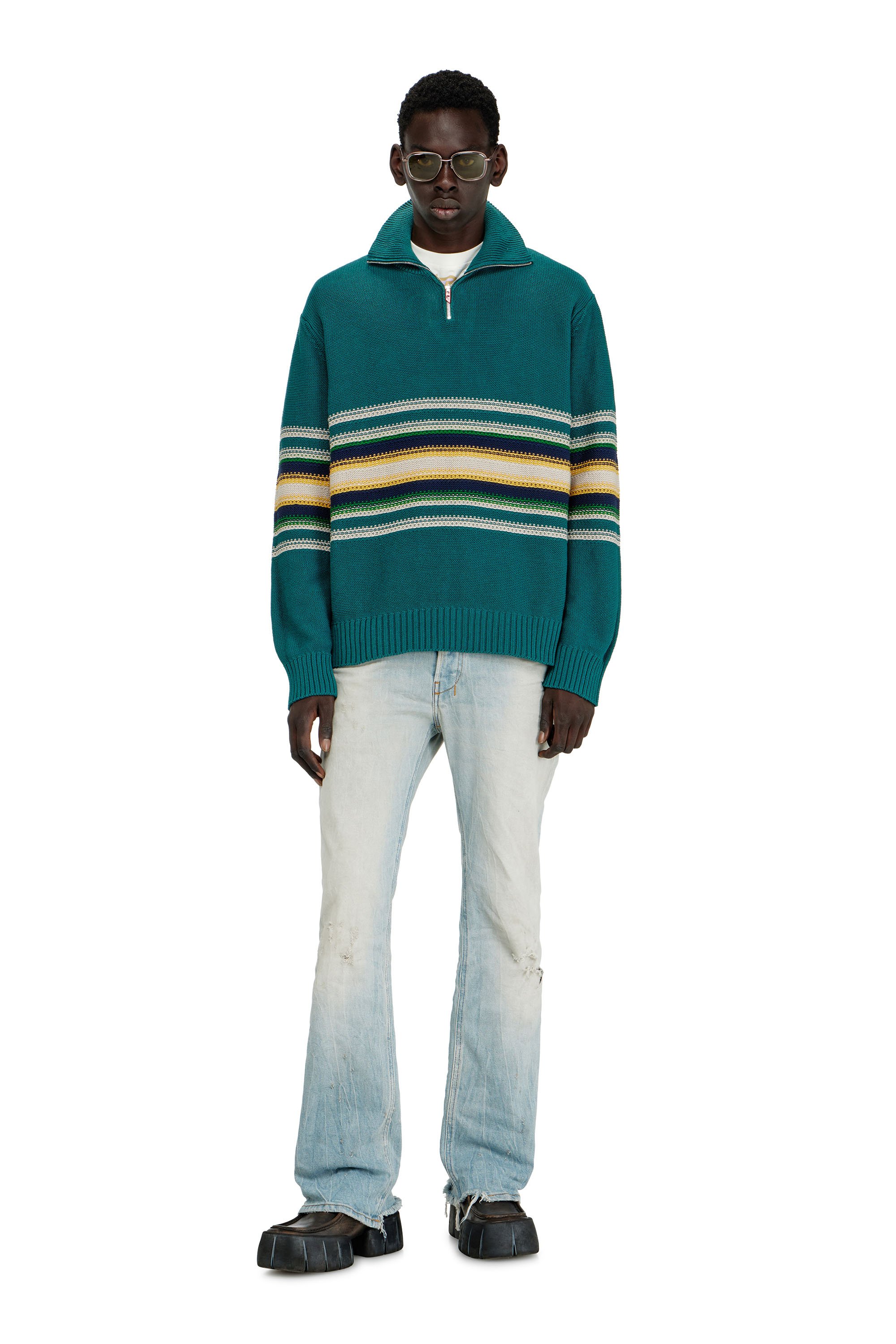 Diesel - K-TIMEO, Male's ハーフジッププルオーバーニット in グリーン - 1