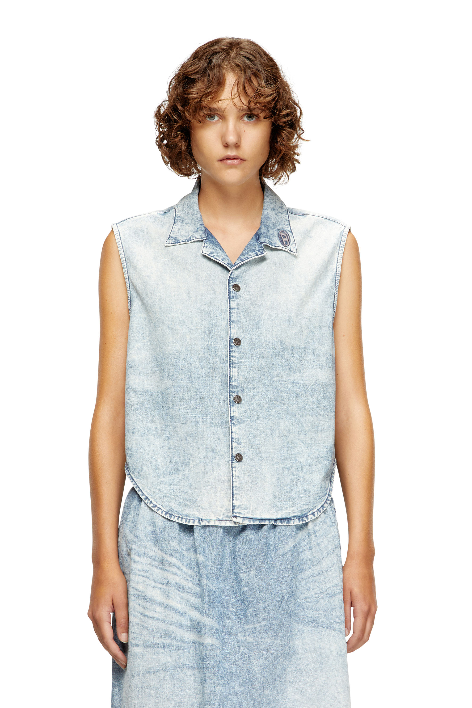 Diesel - DE-NABI-S, Female's Sleeveless top in marbled denim in ライトブルー - 1