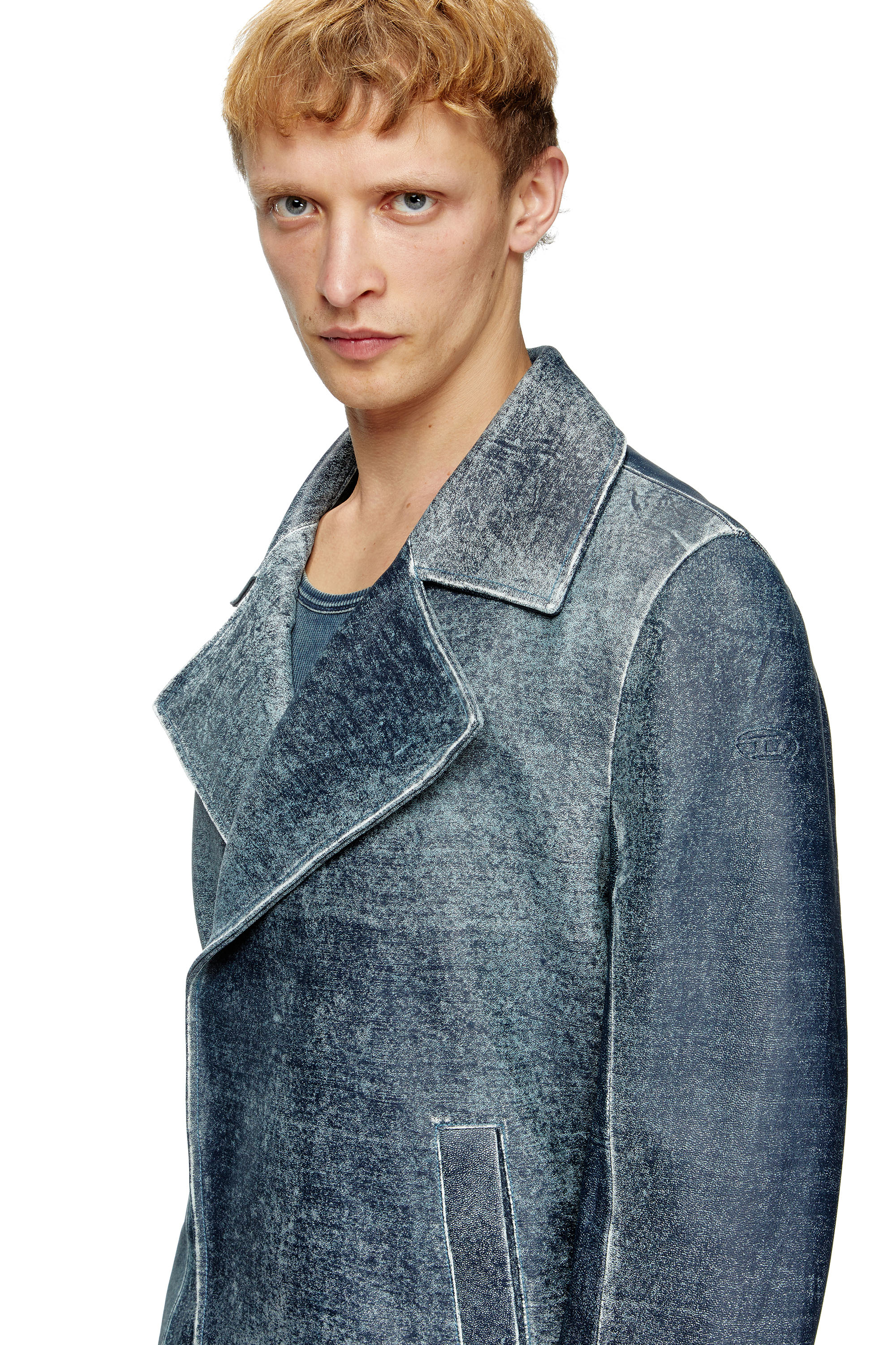 Diesel - L-WERNER, Male's Jacket in denim-treated leather in ダークブルー - 4