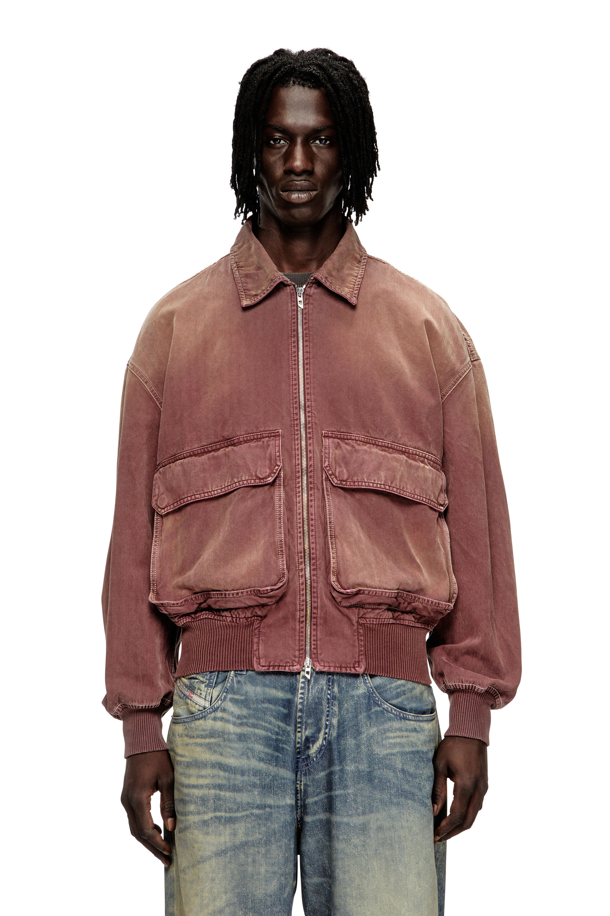 Diesel - D-KURZ, Unisex's Jacket in coloured herringbone denim in ブラウン - 1