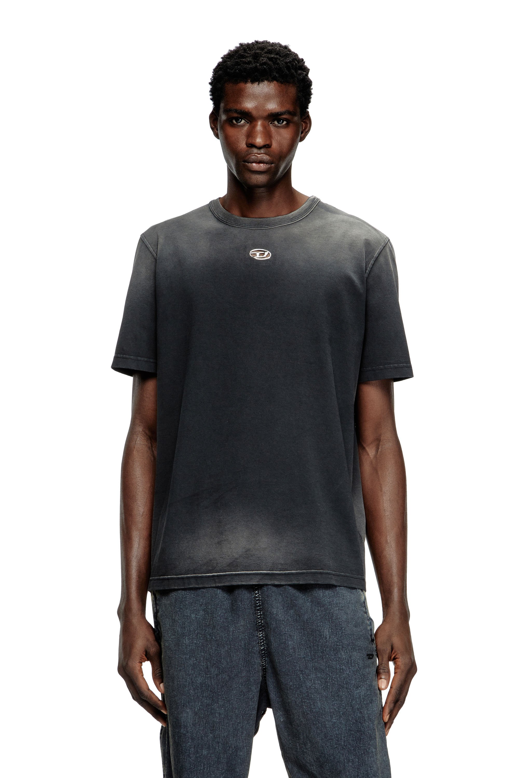 Diesel - T-ADJUST-T1, Male's Faded T-shirt with cut-out Oval D in ブラック - 1