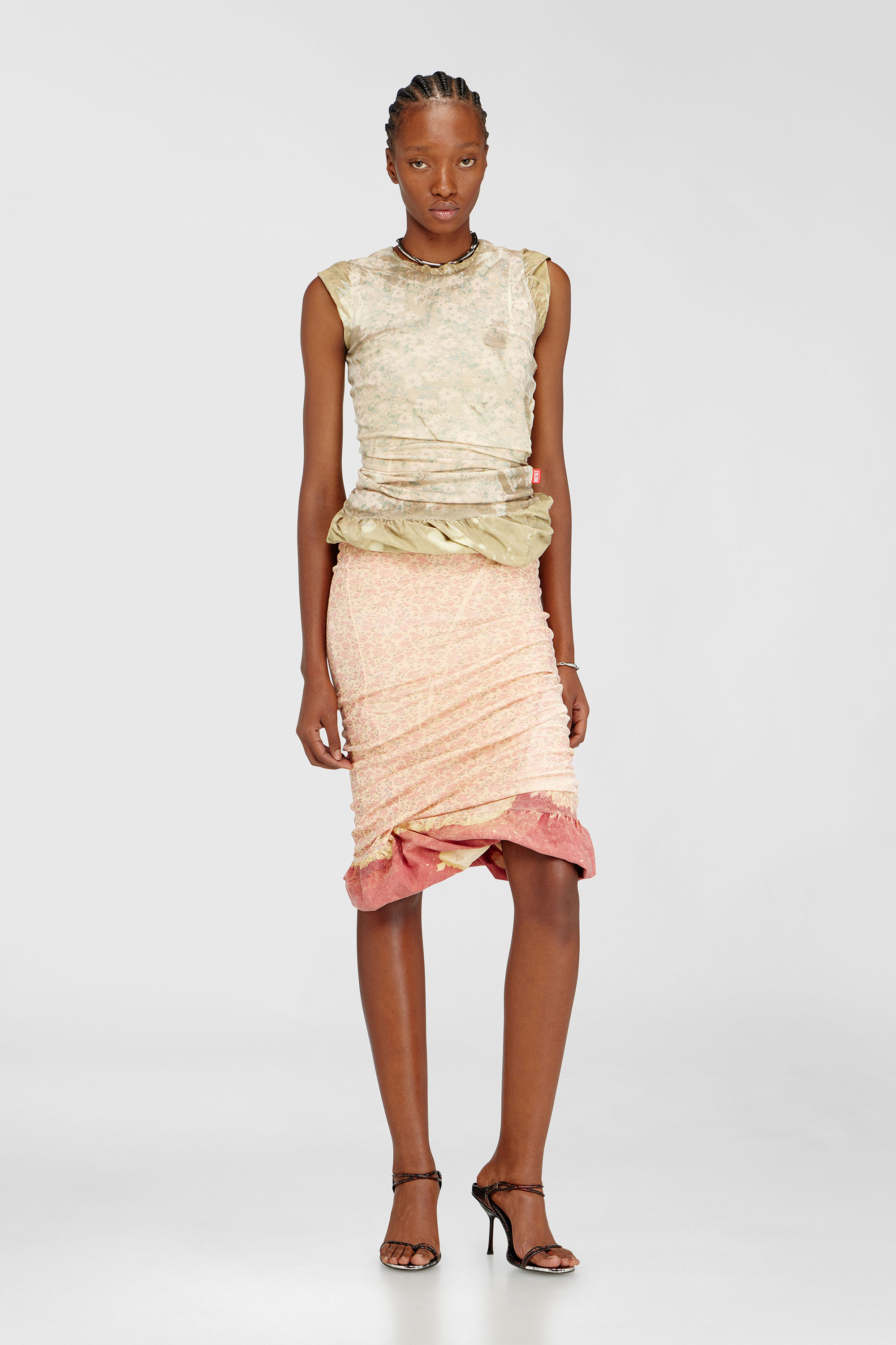 Diesel - T-ORY, Female's Layered top with bleached effect in ミリタリーグリーン - 2