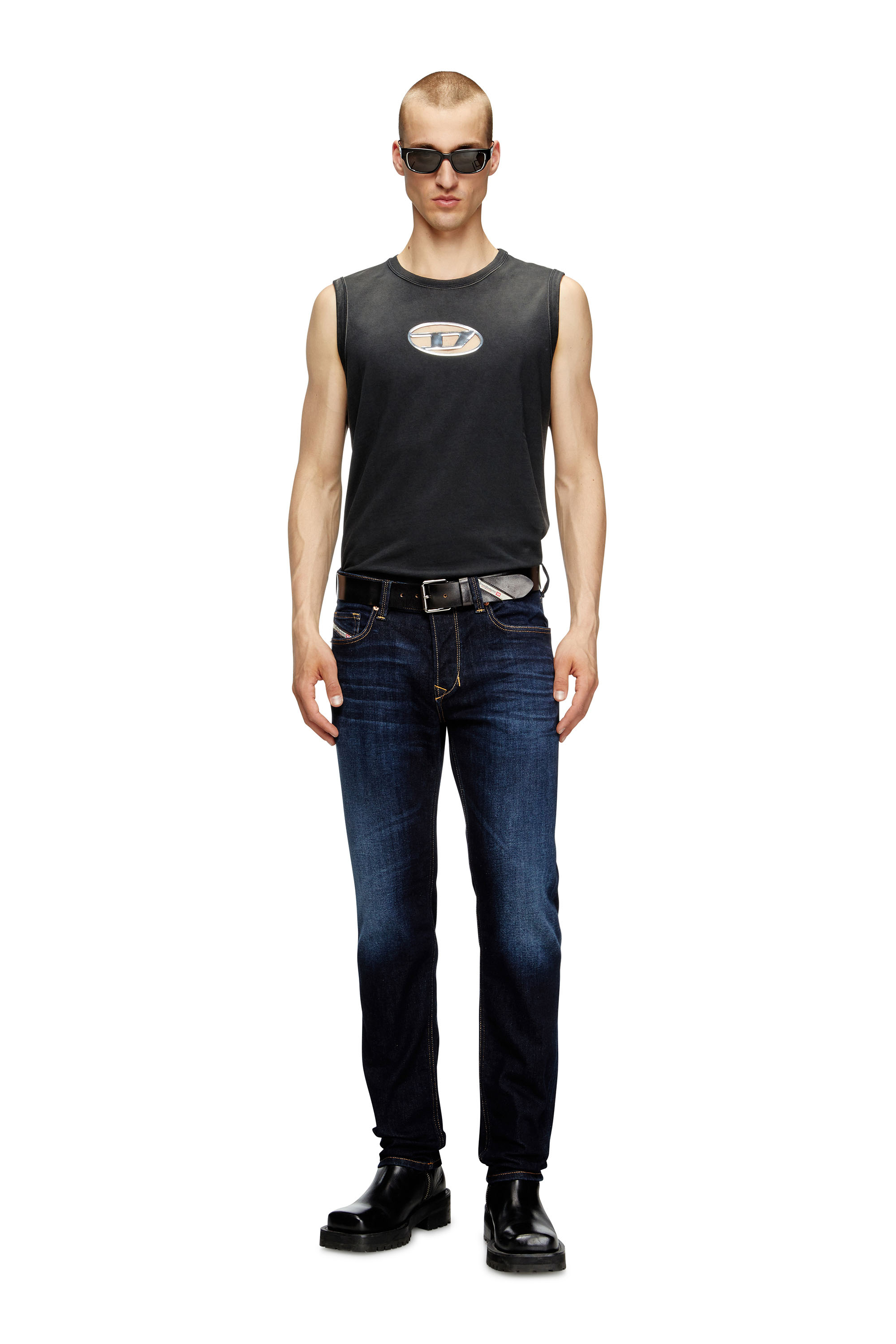 Diesel - T-BRICO, Male's Faded tank top with puffy Oval D in ブラック - 2