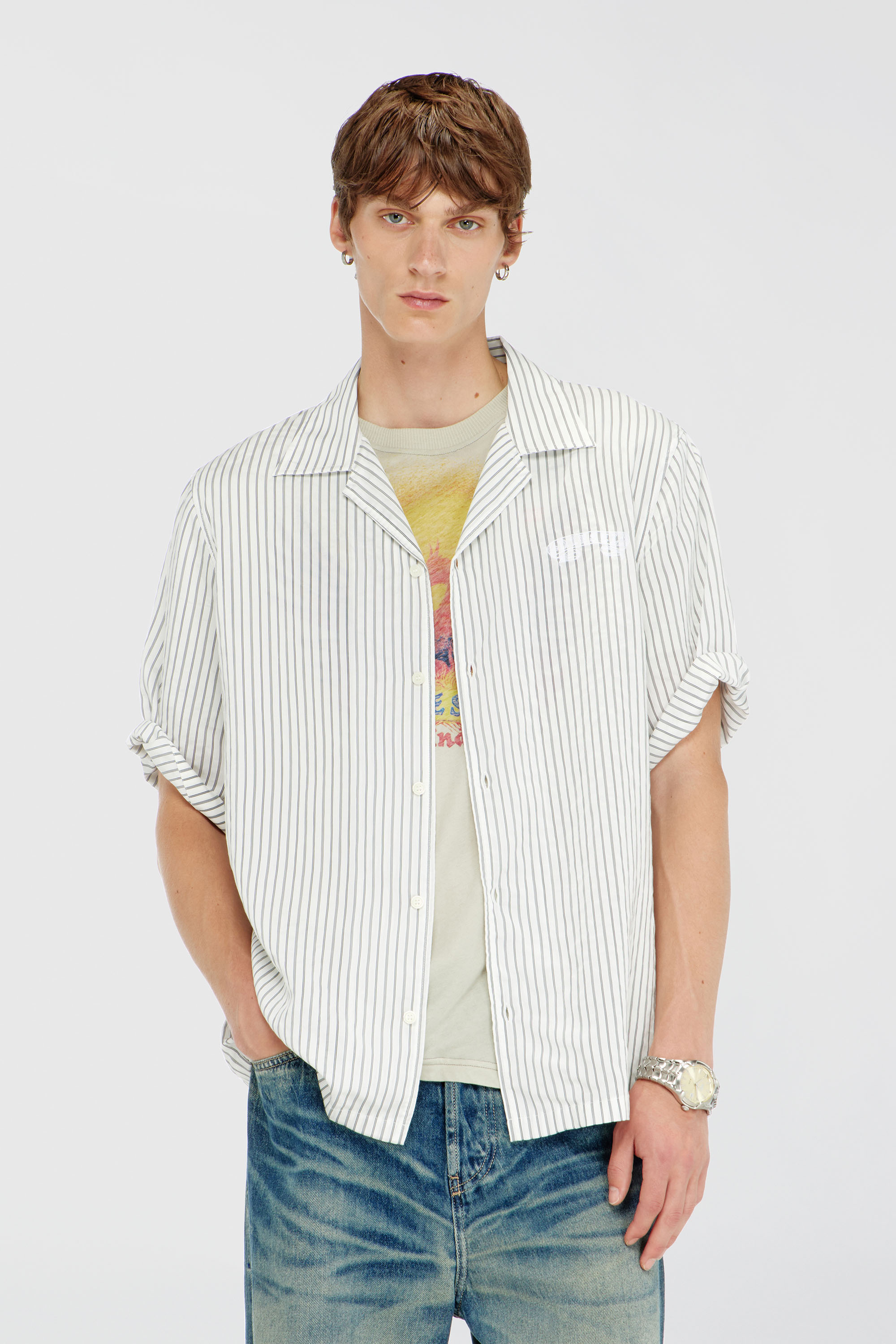 Diesel - S-MAC-EFBV, Male's 半袖シャツ in ホワイト/グレー - 3