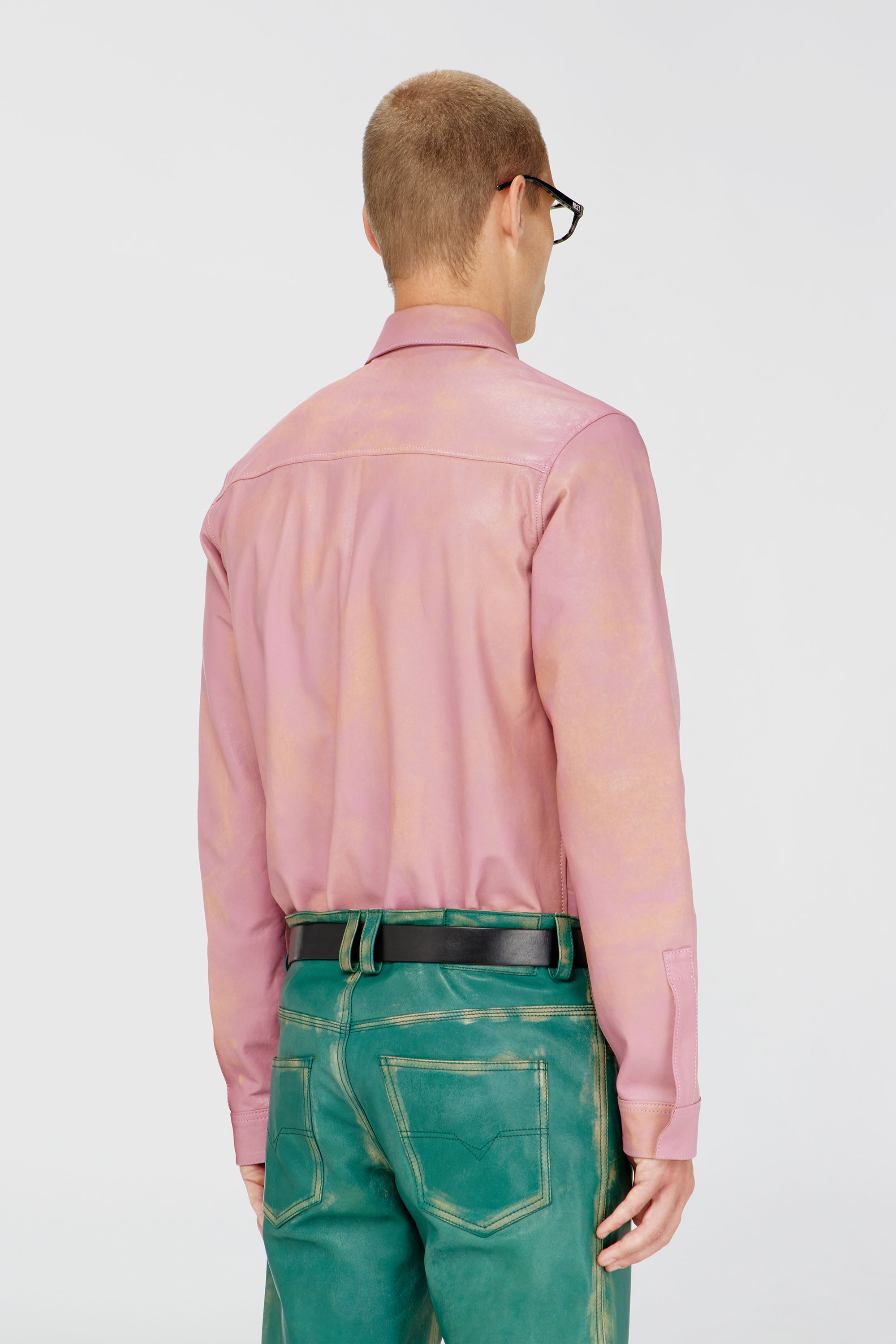 Diesel - S-CIRT, Male's Shirt in treated leather in ピンク / ホワイト - 5