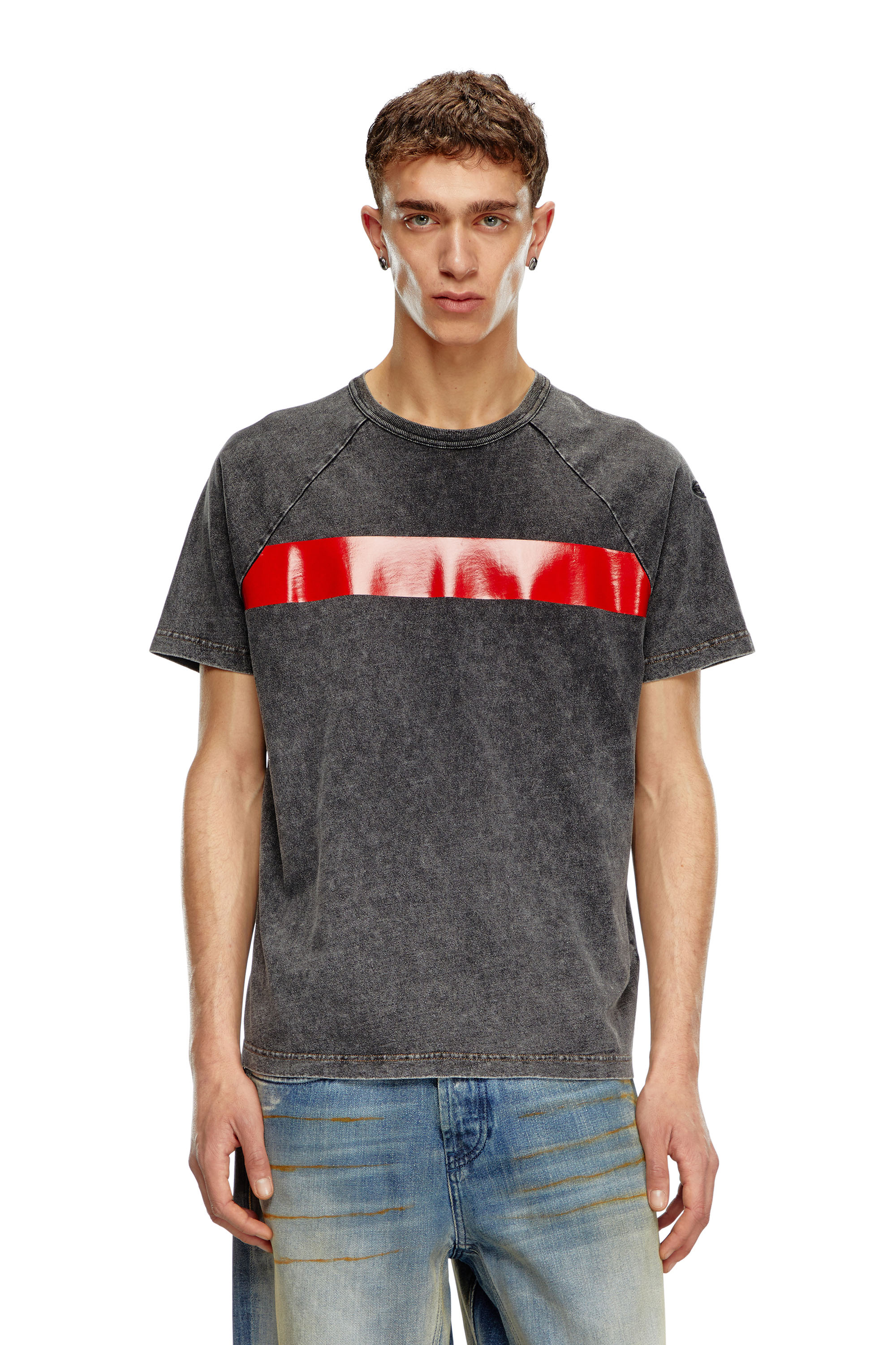 T-RADJUST-Q1 Marble-effect T-shirt with glossy band｜ブラック｜メンズ｜DIESEL
