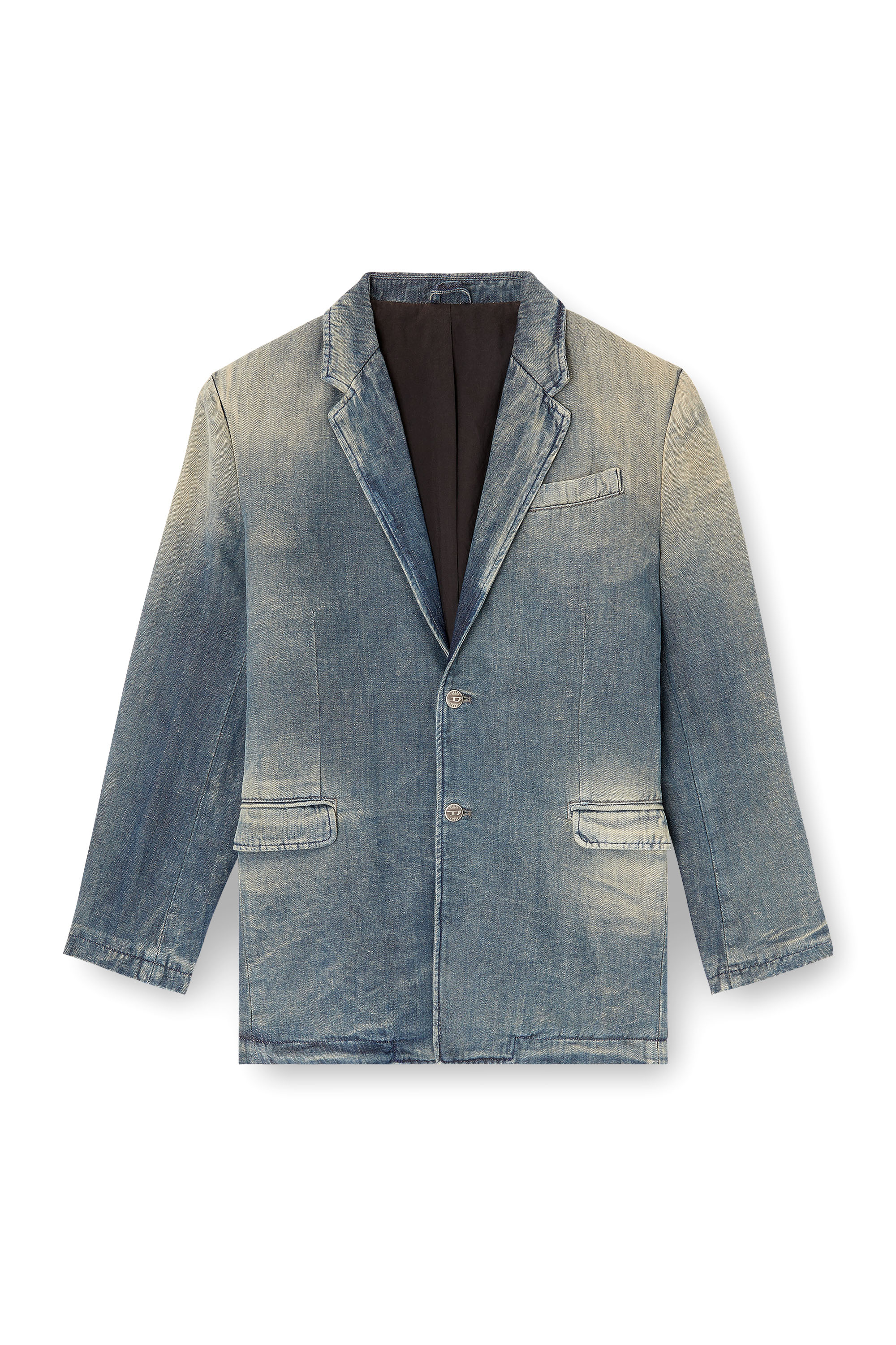 Diesel - D-REGER-D, Unisex's Blazer in dirt-effect herringbone denim in グレー/ブルー - 3