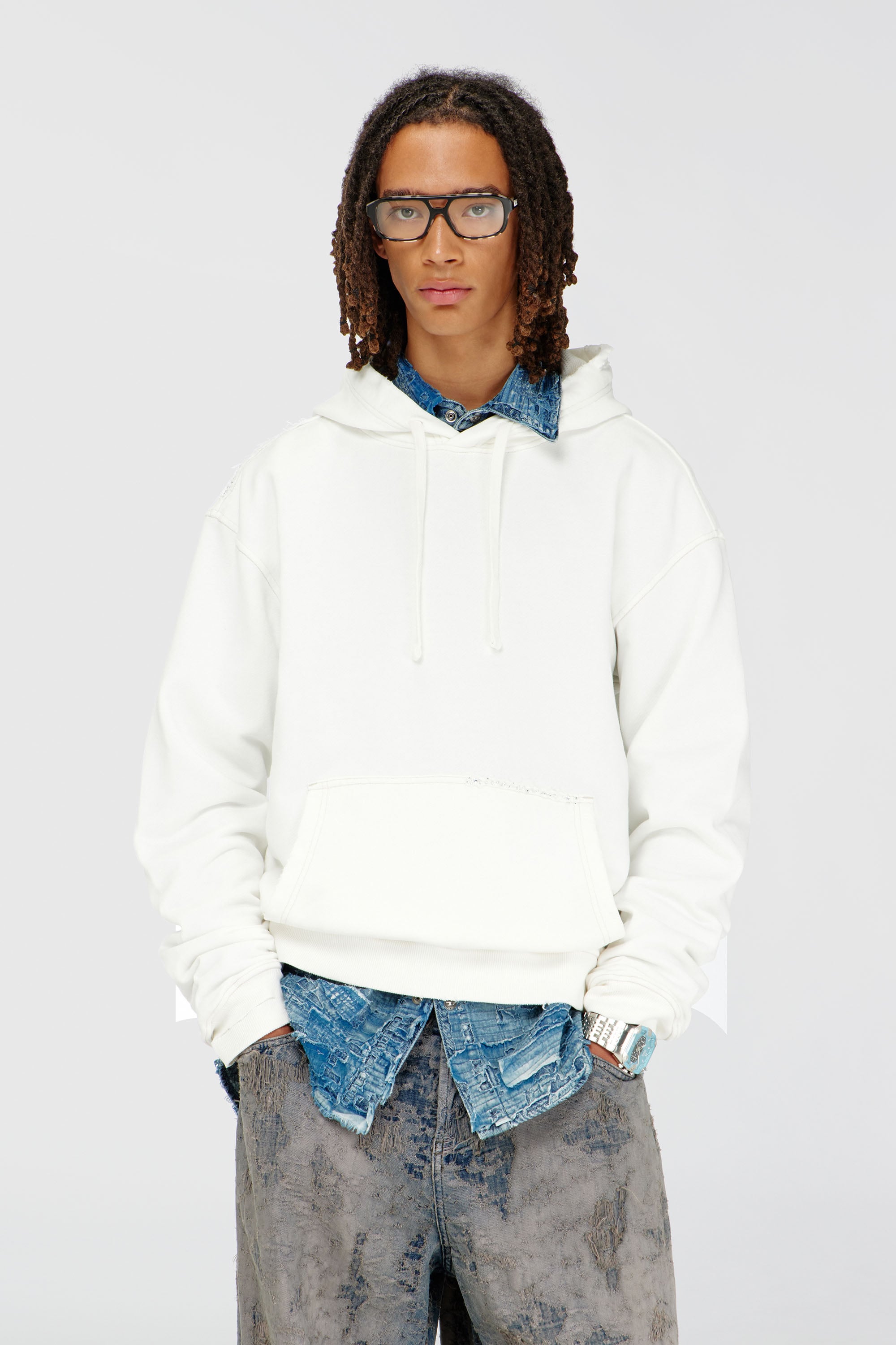Diesel - S-NORM-HOOD-CRYSTALS, Male's プルオーバーパーカー in ホワイト - 1