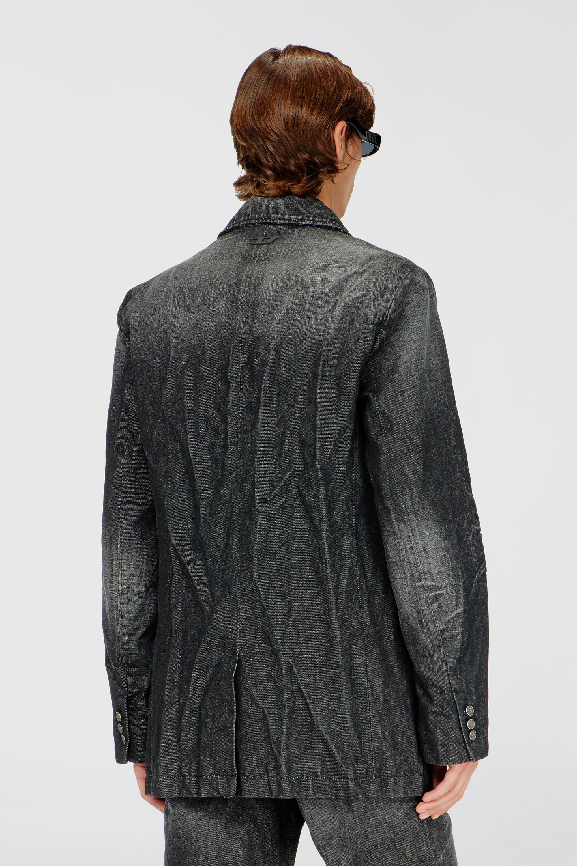 Diesel - D-KOT-FSJ, Male's Double-breasted blazer in creased denim in ブラック/ダークグレー - 5