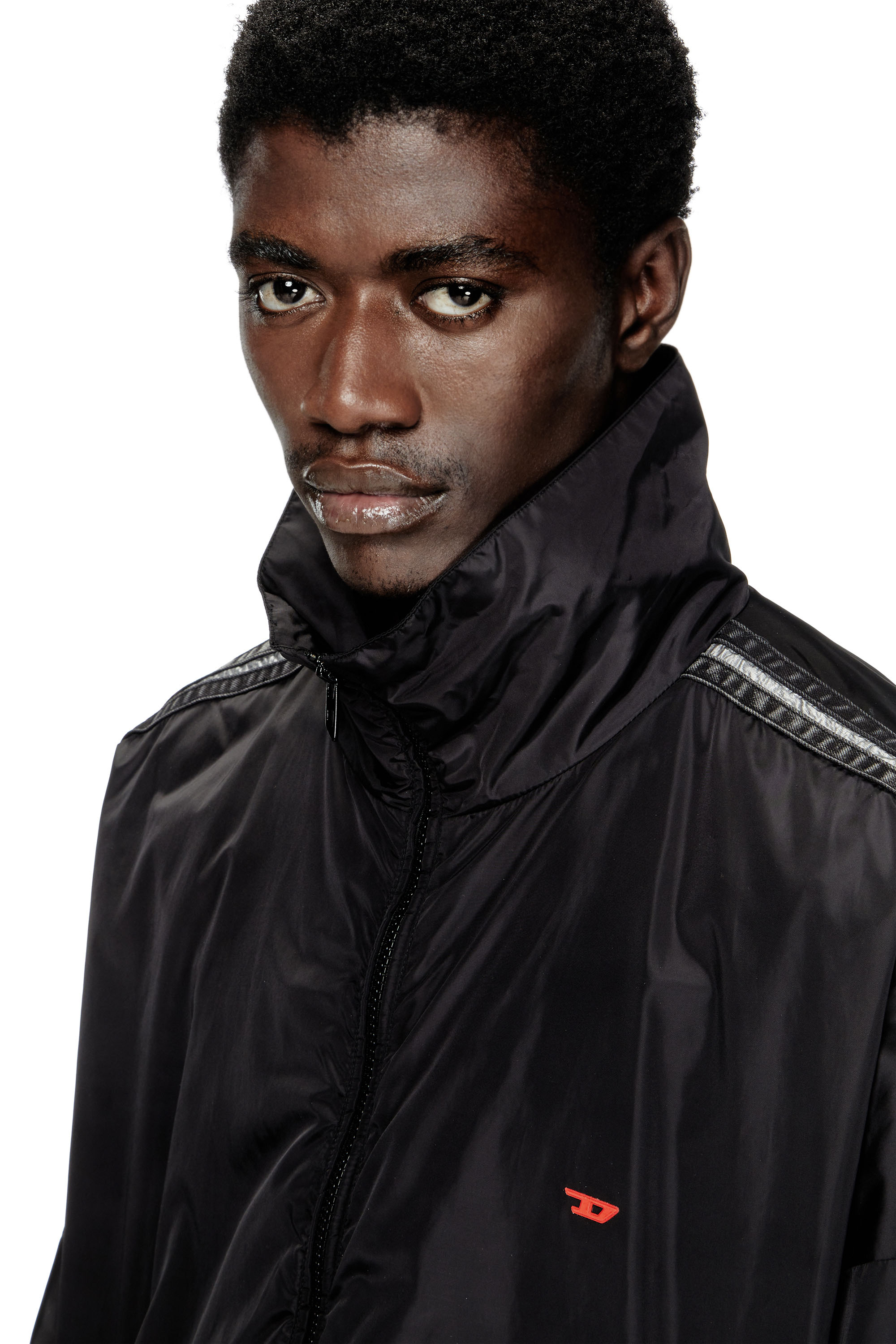 Diesel - J-CARON, Male's Nylon track jacket with denim bands in ブラック - 5