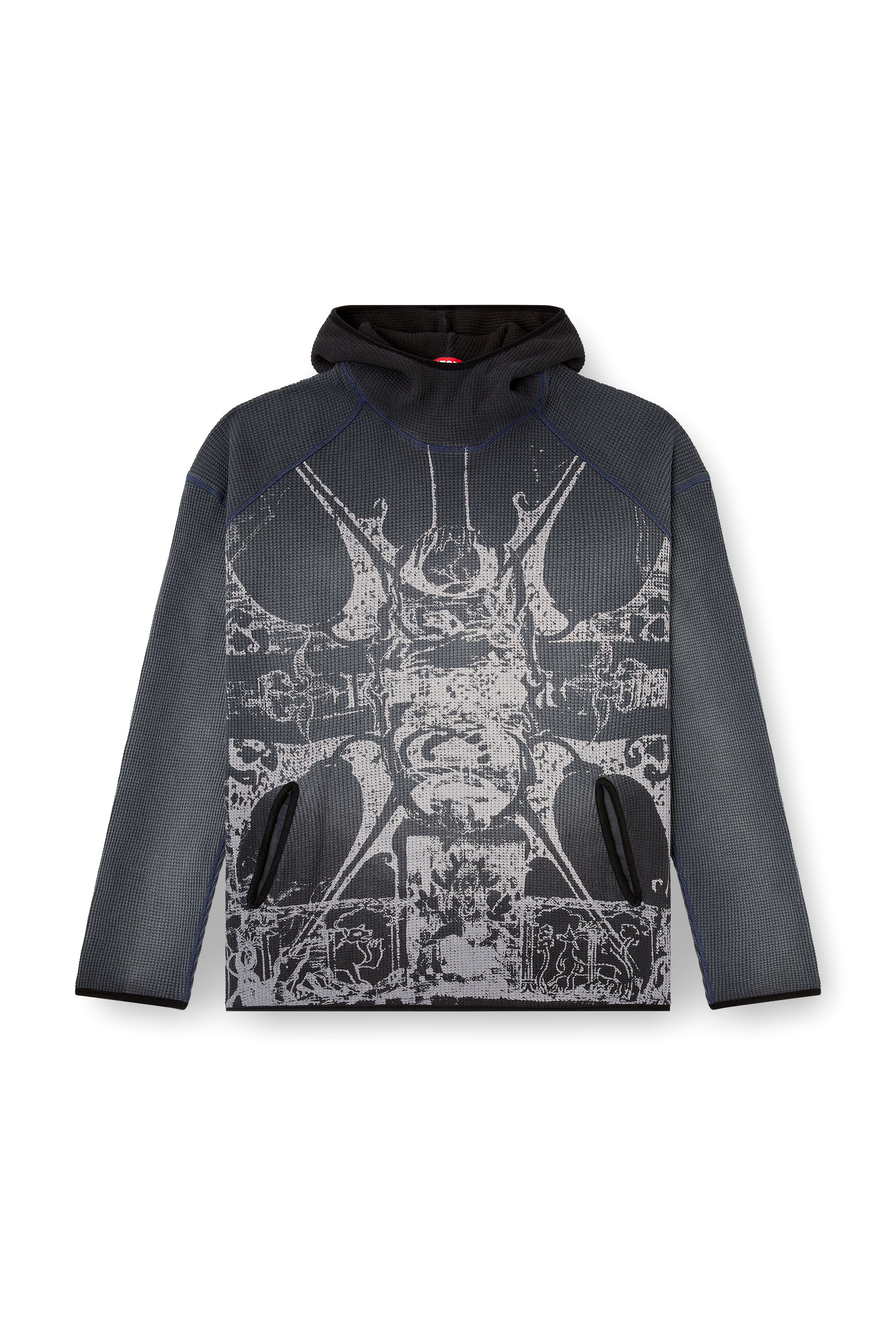 Diesel - S-WAF-HOOD-NEW, Male's Faded waffle hoodie with graphic print in ブラック - 3