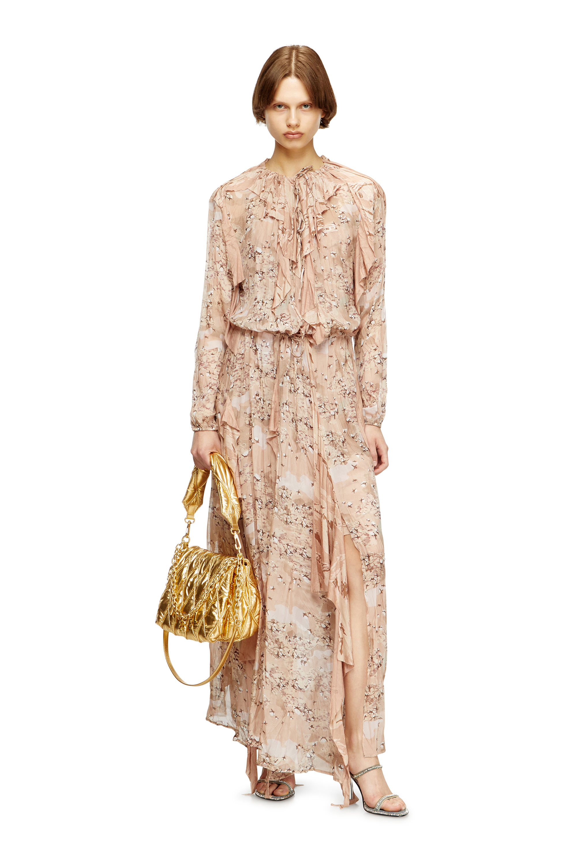 Diesel - D-AZZLING-R1, Female's Ruffled maxi dress in camo chiffon in フェースパウダー - 1