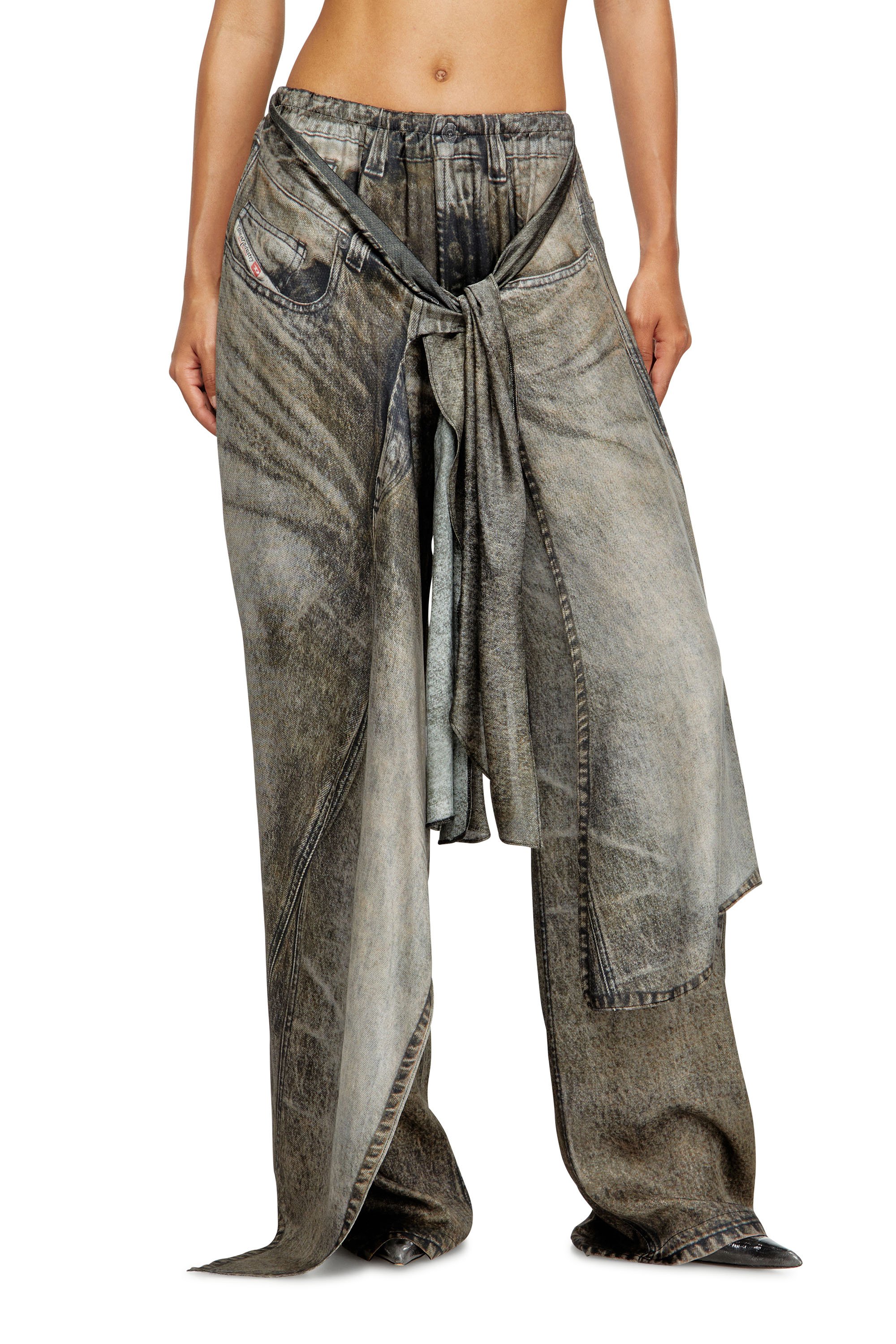 Diesel - P-ALOMA, Female's Wrap pants in denim-look viscose in グレー - 1