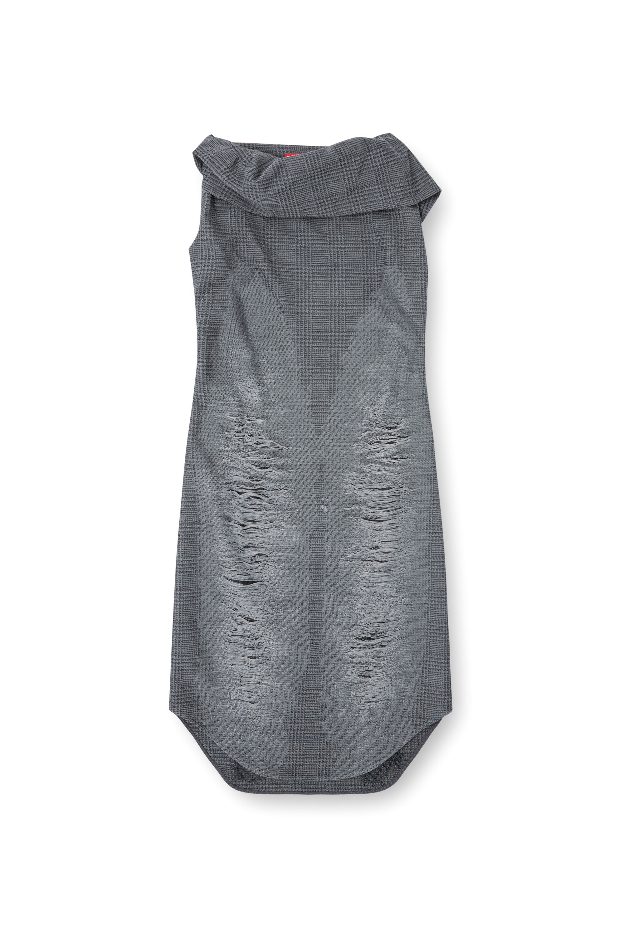 Diesel - D-MAUVE, Female's Prince of Wales midi dress with distressing in グレー - 5