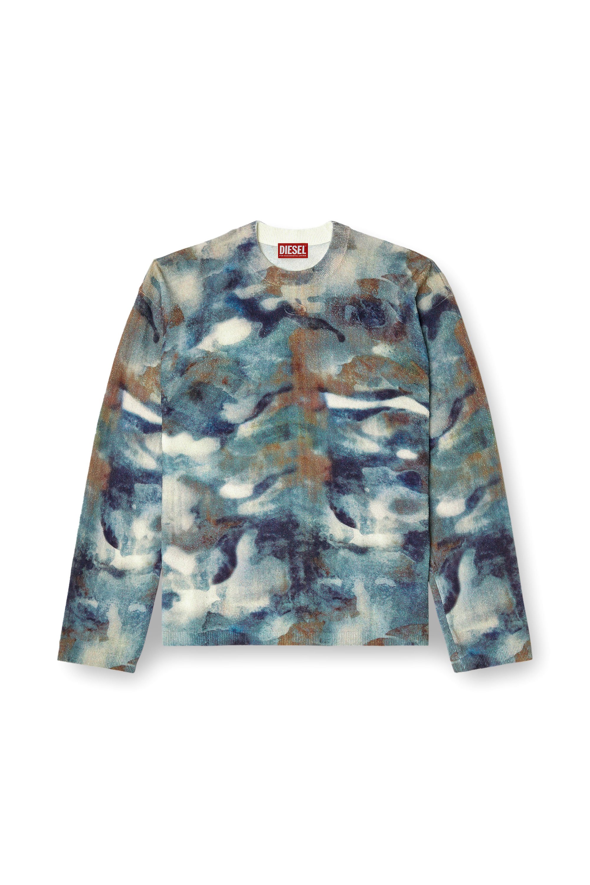 Diesel - K-ILLUM, Male's Sponge-yarn jumper with abstract print in ベージュ/ブルー - 3