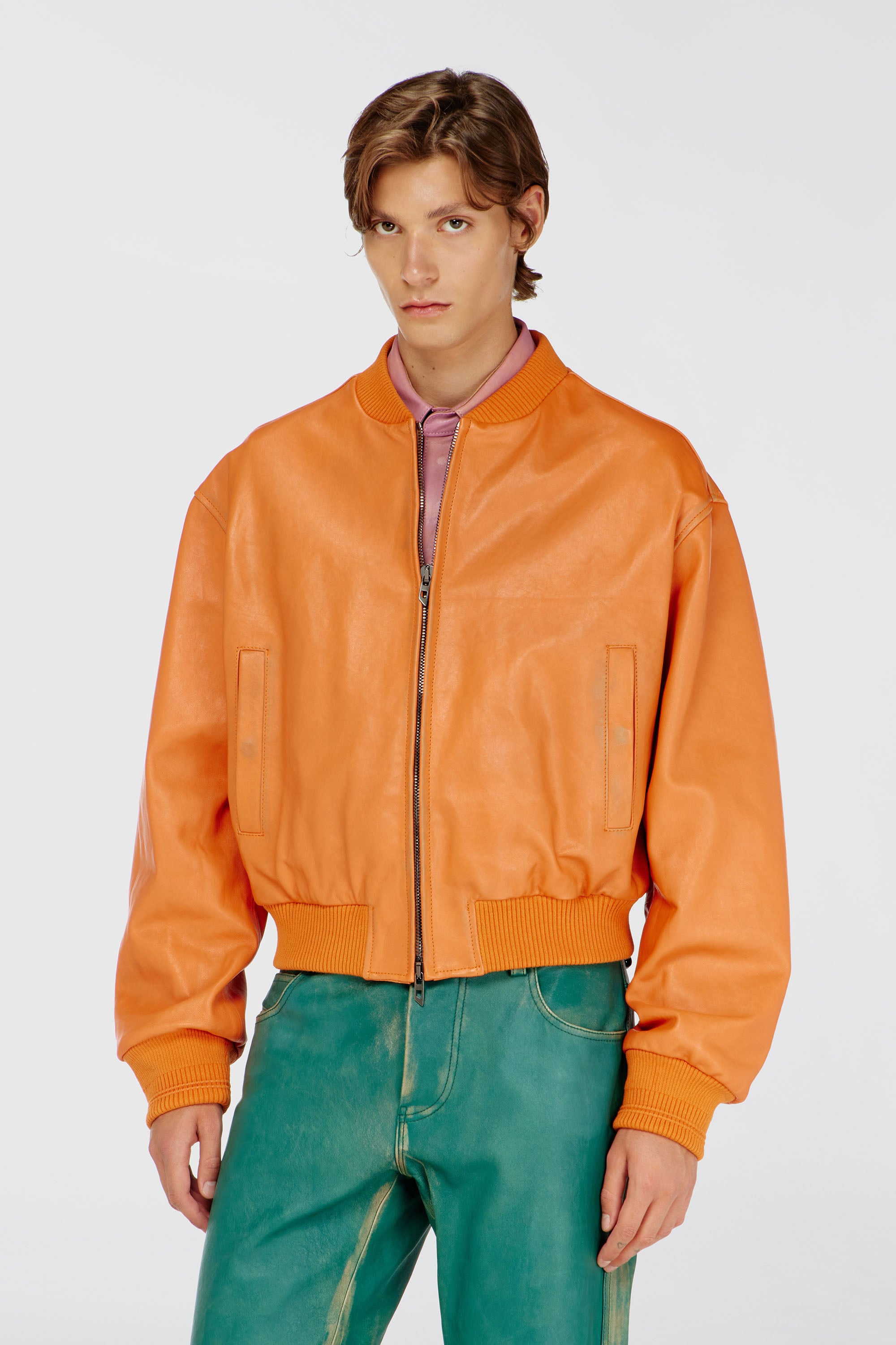 Diesel - L-HOMBER, Male's Bomber jacket in treated leather in オレンジ - 1