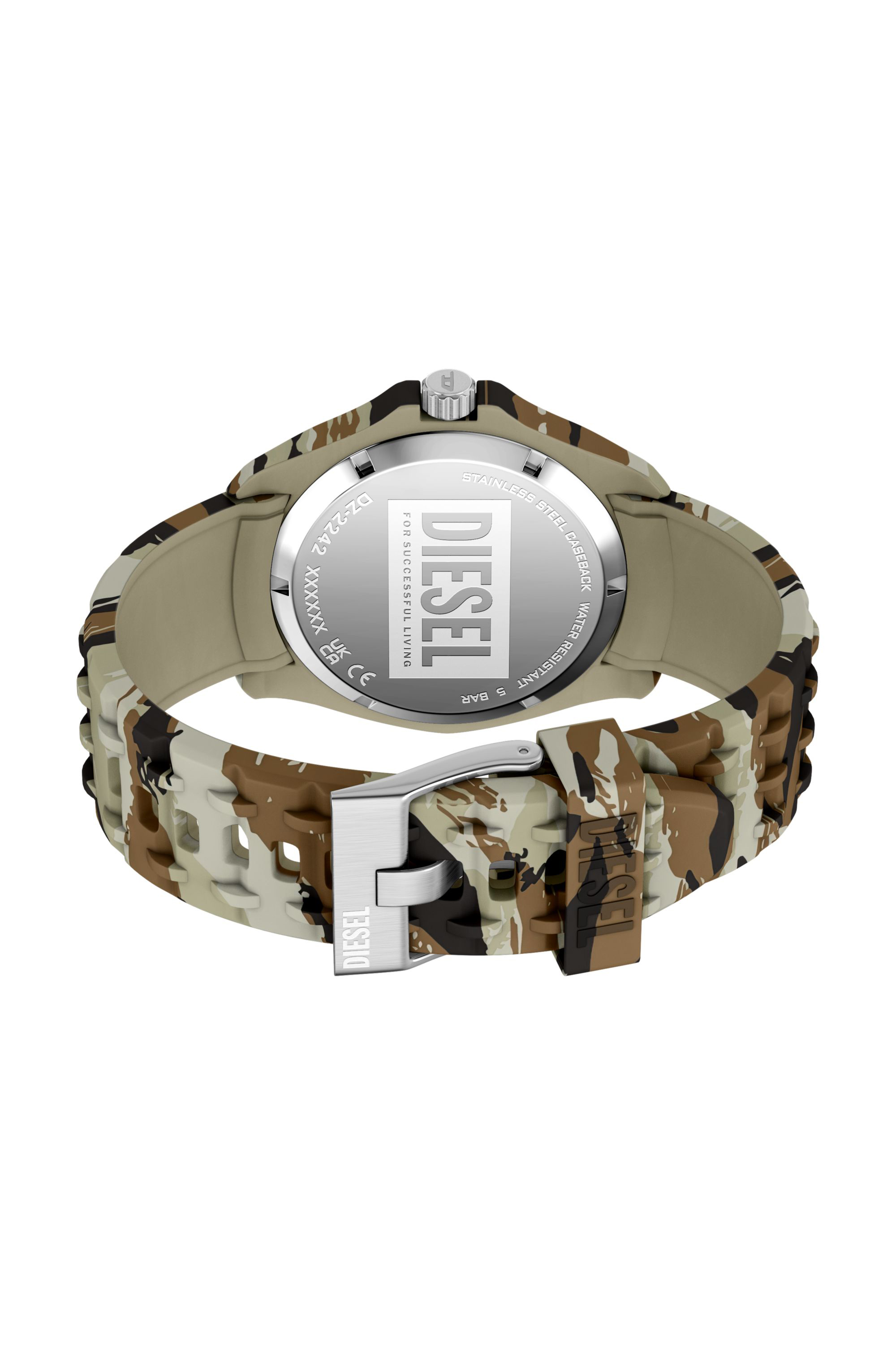 Diesel - DZ2242 WATCH, Male's Stinger camo silicone watch in ブラウン/グリーン - 5