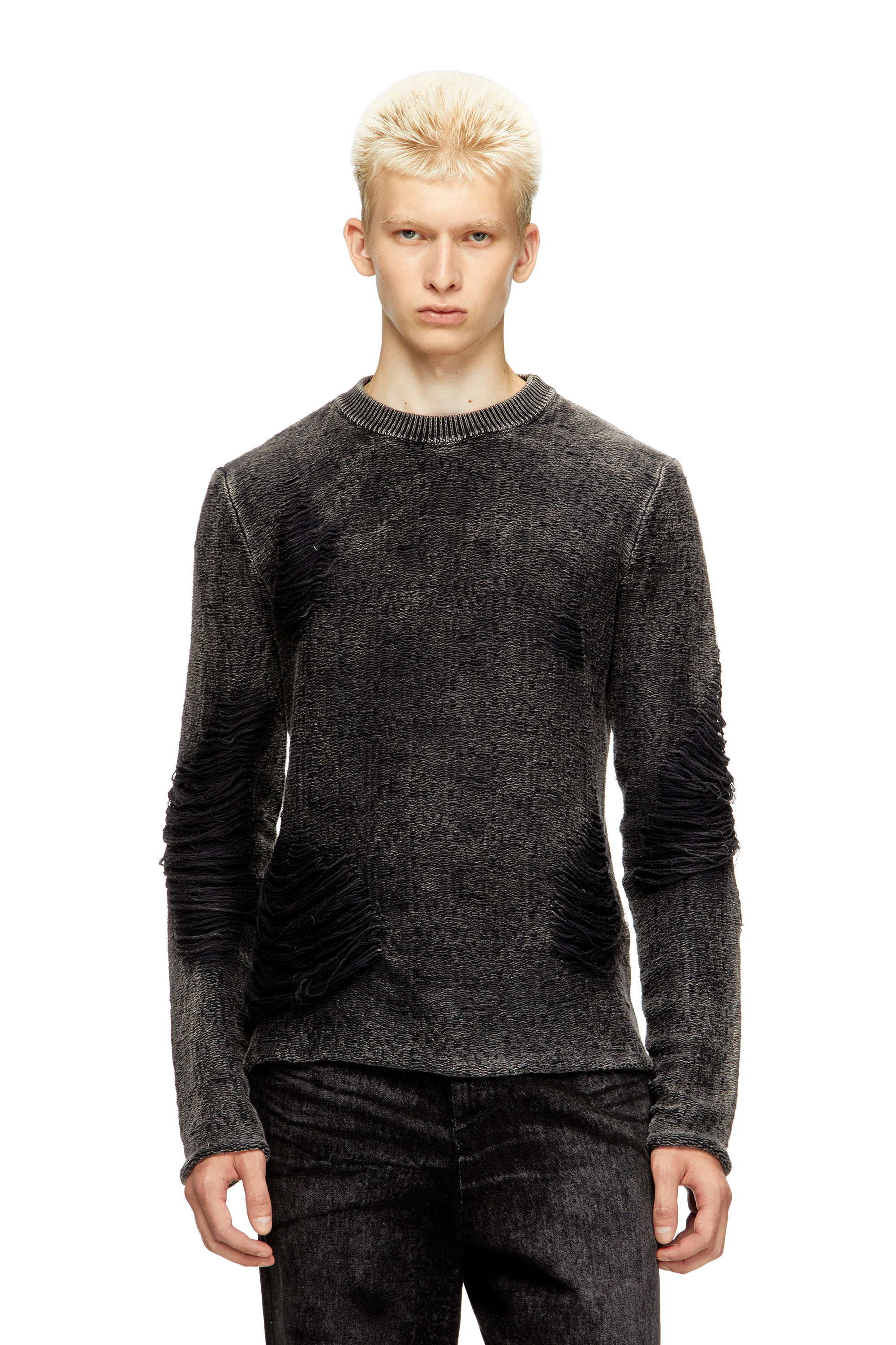 Diesel - K-FJORDI-ROUND, Male's Destroyed jumper with floating yarns in ブラック - 3