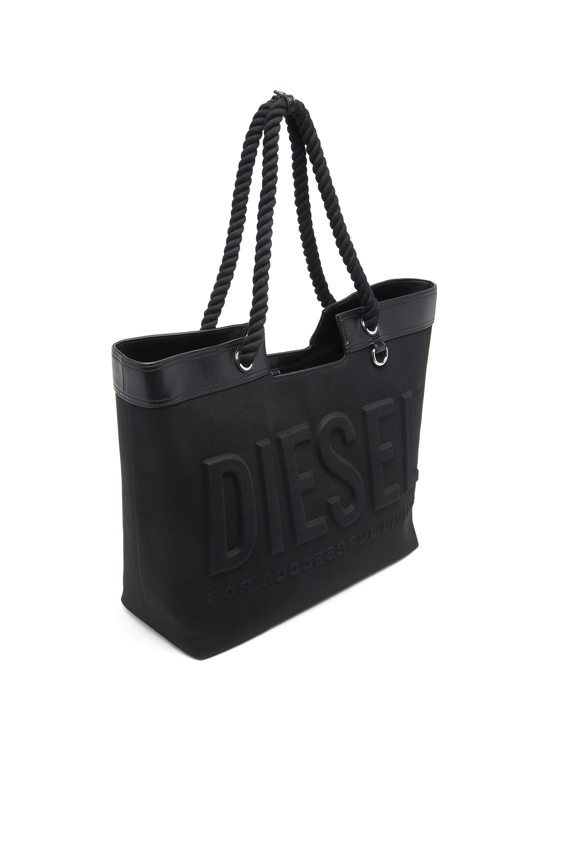 DIESEL ブラック レザートートバッグ 3D ショッパー 2wey tote DSL 3D SHOPPER EW Dsl 3D-Shopping bag in Cordura twill｜ブラック
