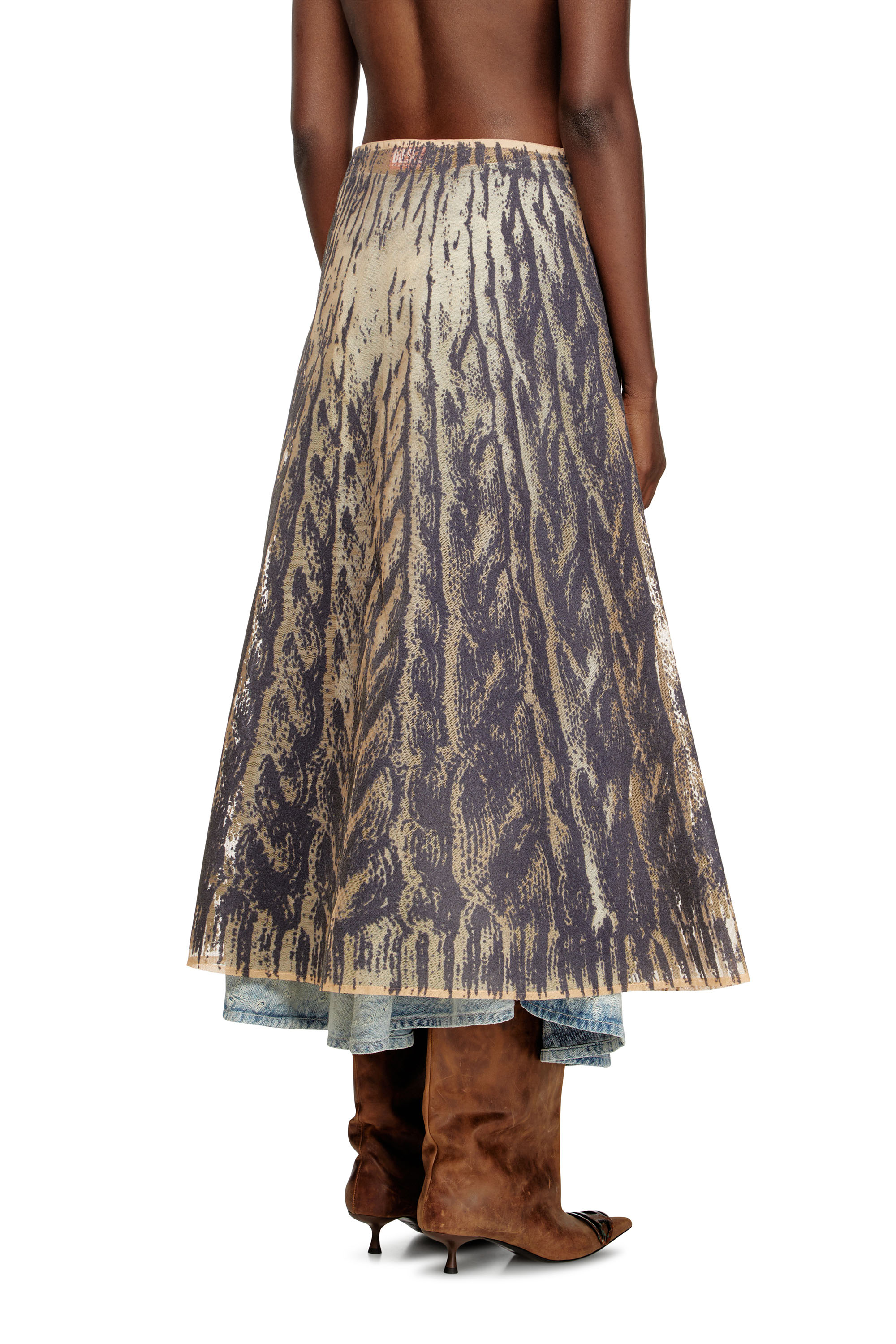 Diesel - O-RIUNDA, Female's Sheer skirt in rigid printed tulle in グレー - 5