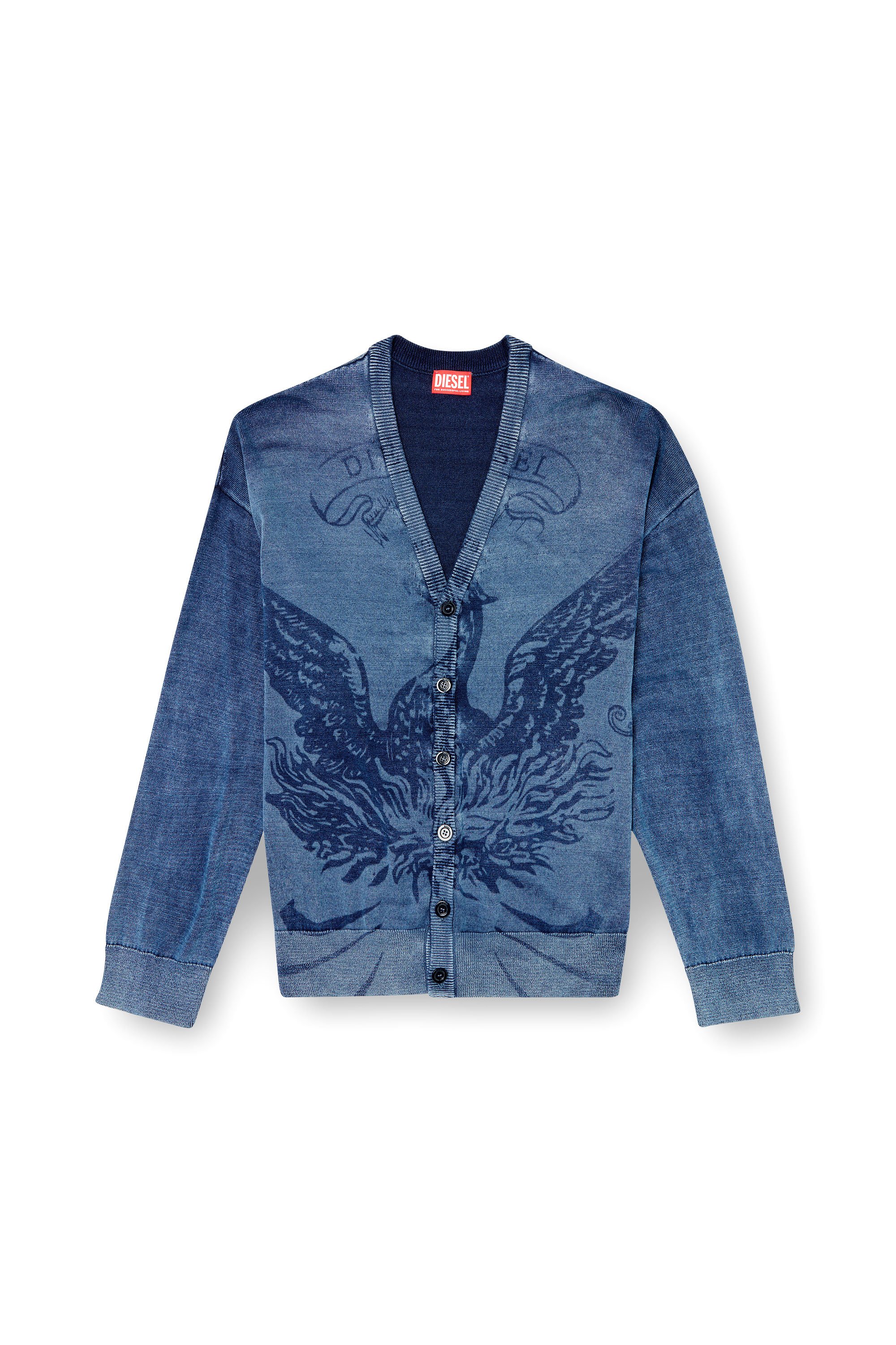 Diesel - K-FENICAR, Male's Indigo cardigan with Phoenix logo in ブルー - 3