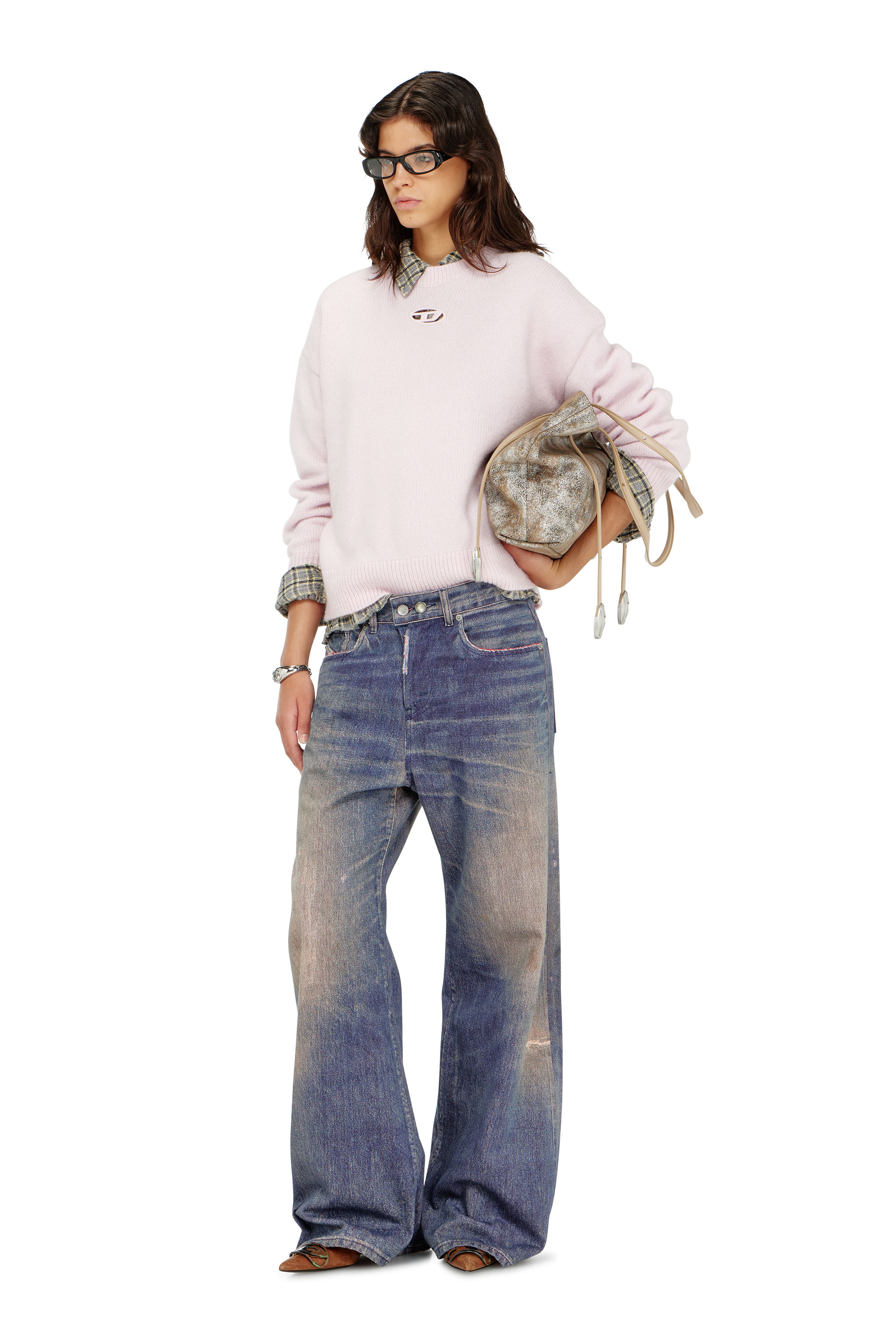Diesel - M-AREETA, Female's プルオーバーニット in ピンク / ホワイト - 1
