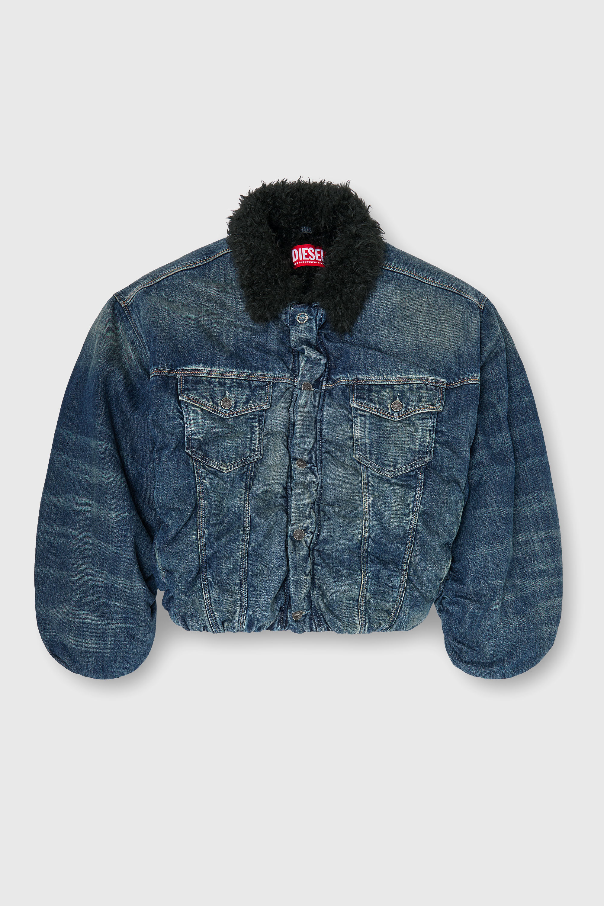 Diesel - D-CURLY-FSJ1, Unisex's Teddy-lined trucker jacket in denim in ダークブルー - 2